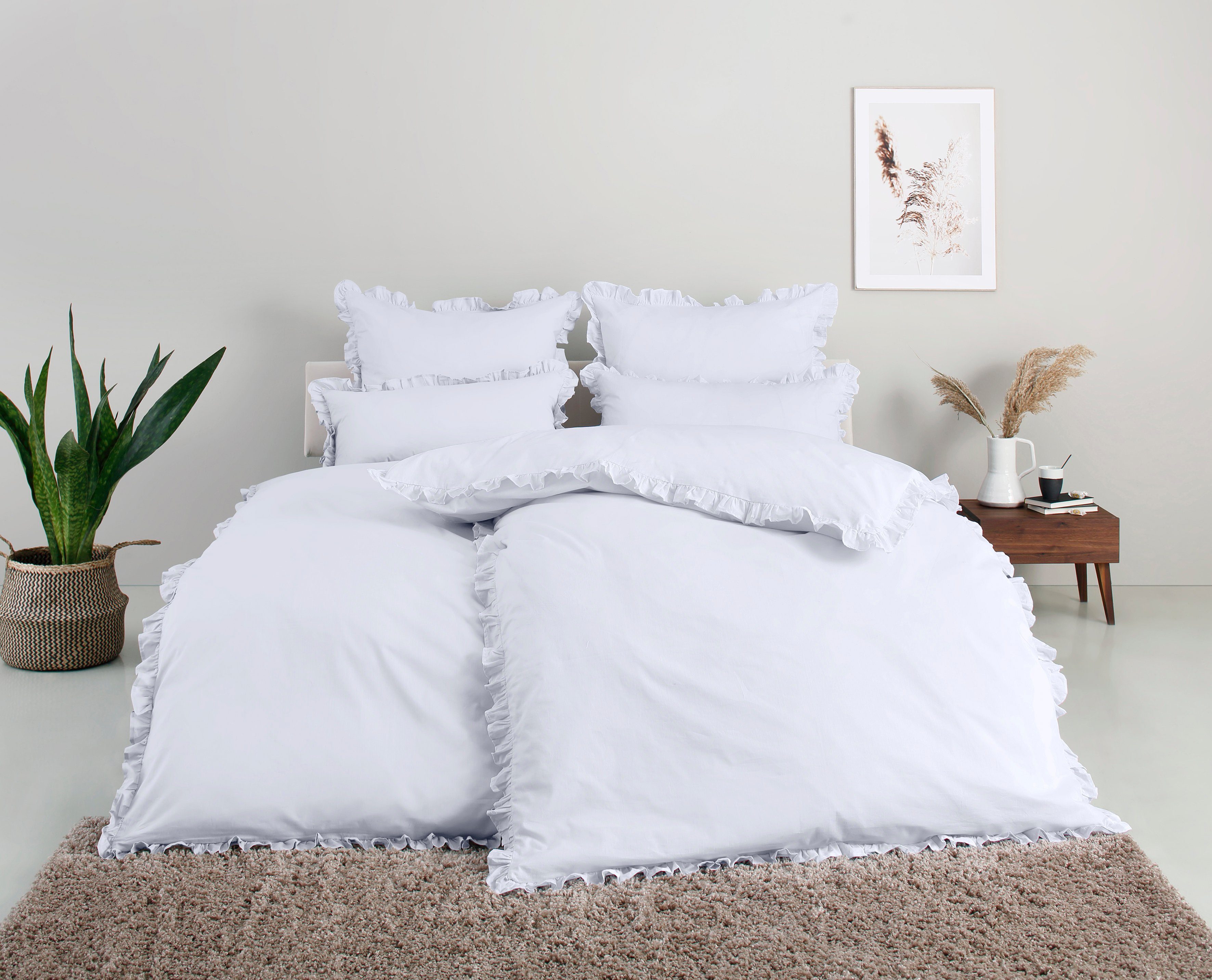 Bettwäsche Violetta in Gr. 135x200 oder 155x220 cm, Home affaire, Renforcé, 2 teilig, Bettwäsche aus Baumwolle, romantische Bettwäsche mit Volants weiß