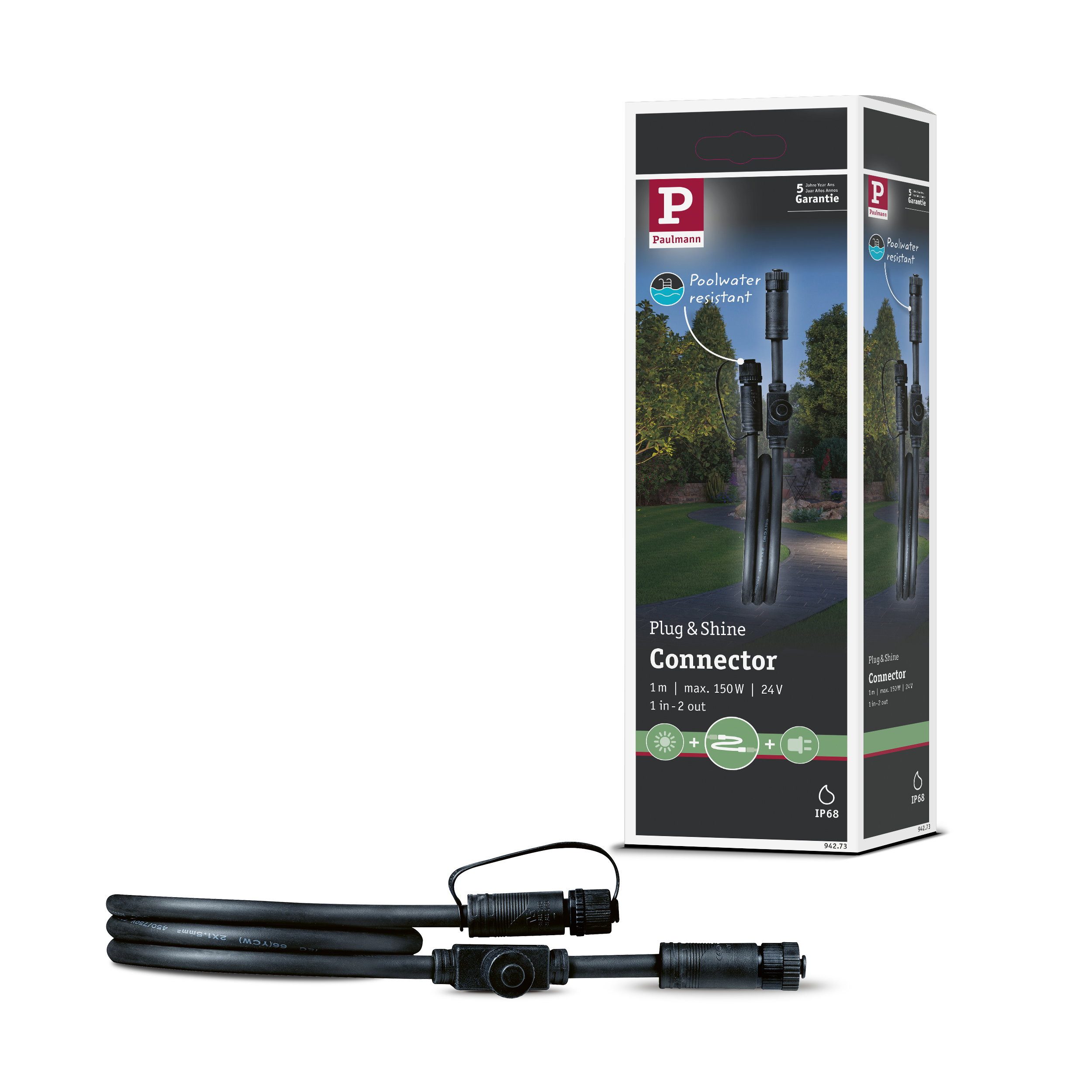 Paulmann Plug & Shine Kabel 1m IP68 Schwarz Lampen-Verbindungskabel, (0.01 cm)