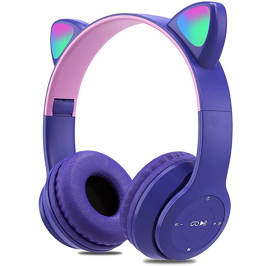 AUKUU Kabellose Bluetooth-M?dchen-Kopfh?rer, faltbare Katzenohr-Kopfh?rer, On-Ear-Kopfhörer (Bluetooth-Kopfh?rer (mit Farblichtern, für)