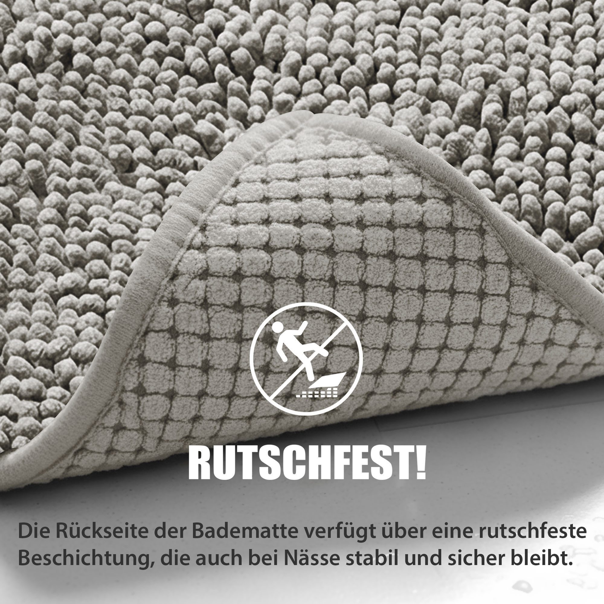 HELLSER Badematte DINA - Badezimmerteppich rutschfest & waschbar - Chenille, rutschhemmend beschichtet, fußbodenheizungsgeeignet, schnell trocknend, Polyester,  – Bild 4 von 5