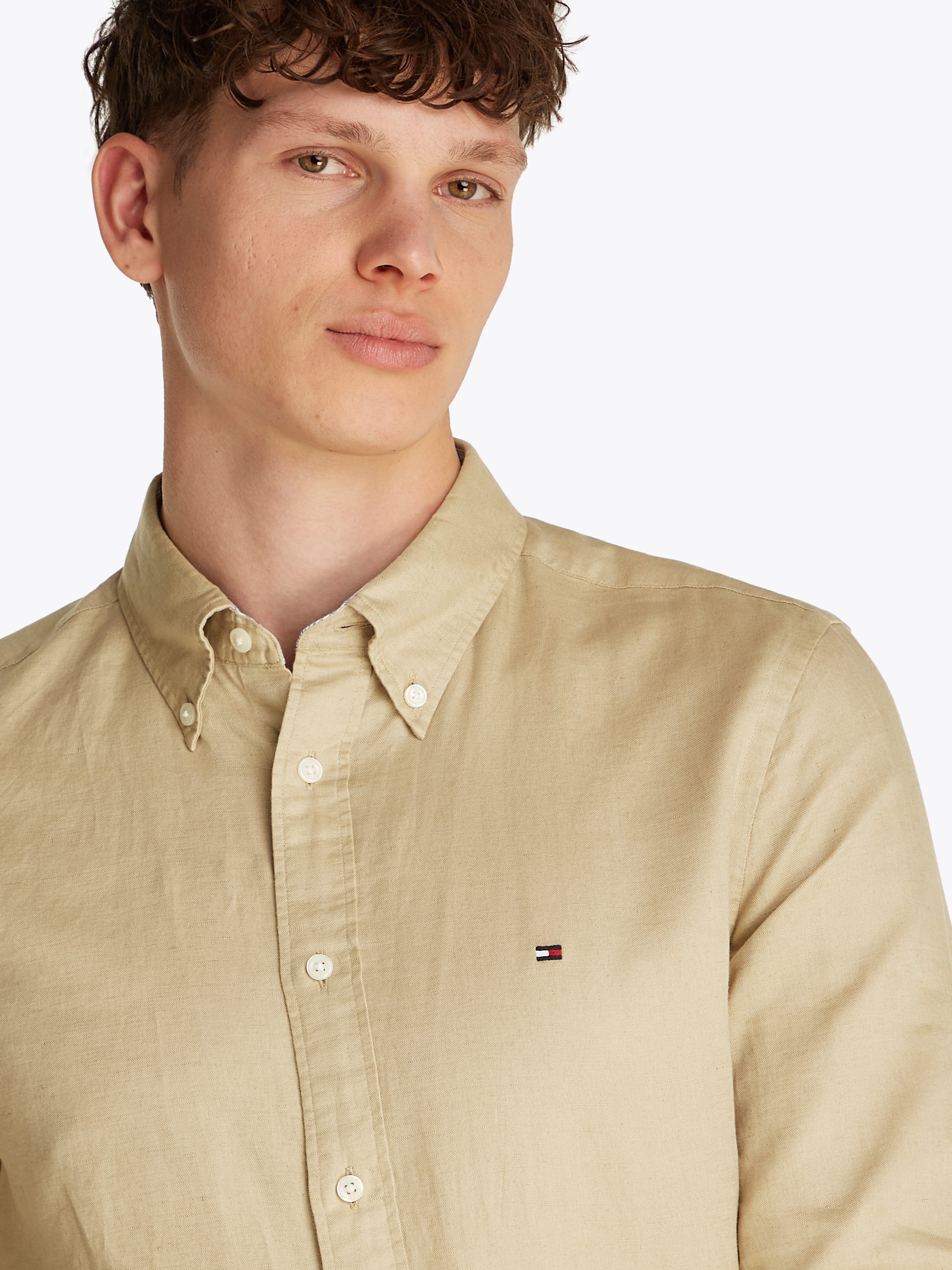 Tommy Hilfiger Langarmhemd LINEN BLEND SOLID Regular Fit SHIRT mit Button-d günstig online kaufen