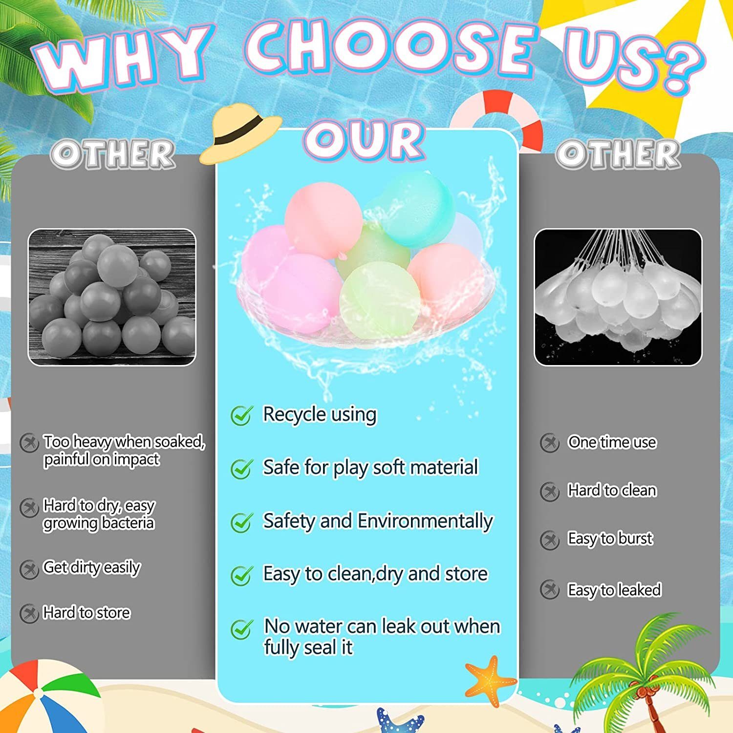XDeer Wasserball Water Balloon, Wasserbomben,Reusable Netzbeutel,Schnell Wiederverwendbare Silikonbälle Befüllbar,Selbstdichtende mit