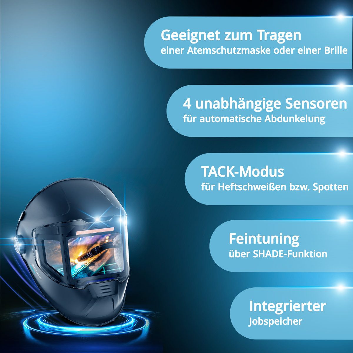 STAHLWERK Schweißhelm Automatik-Schweißhelm SPLIT 3-in-1 mit 180° (Set, 1-tlg., Set), True-Colour-Echtfarbwiedergabe