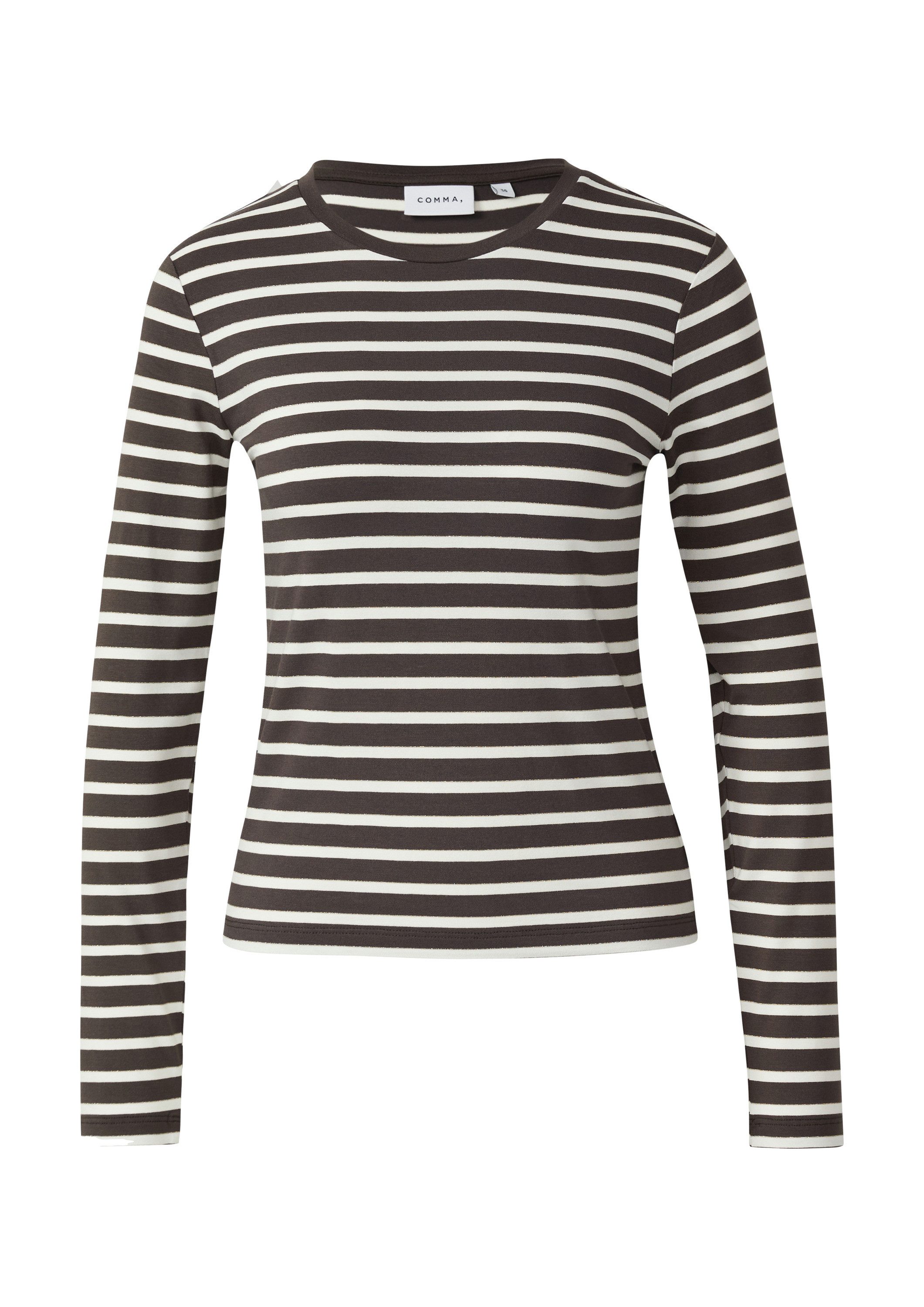 comma Langarmshirt T-Shirt Gestreiftes Longsleeve mit dezentem Glitzergarn