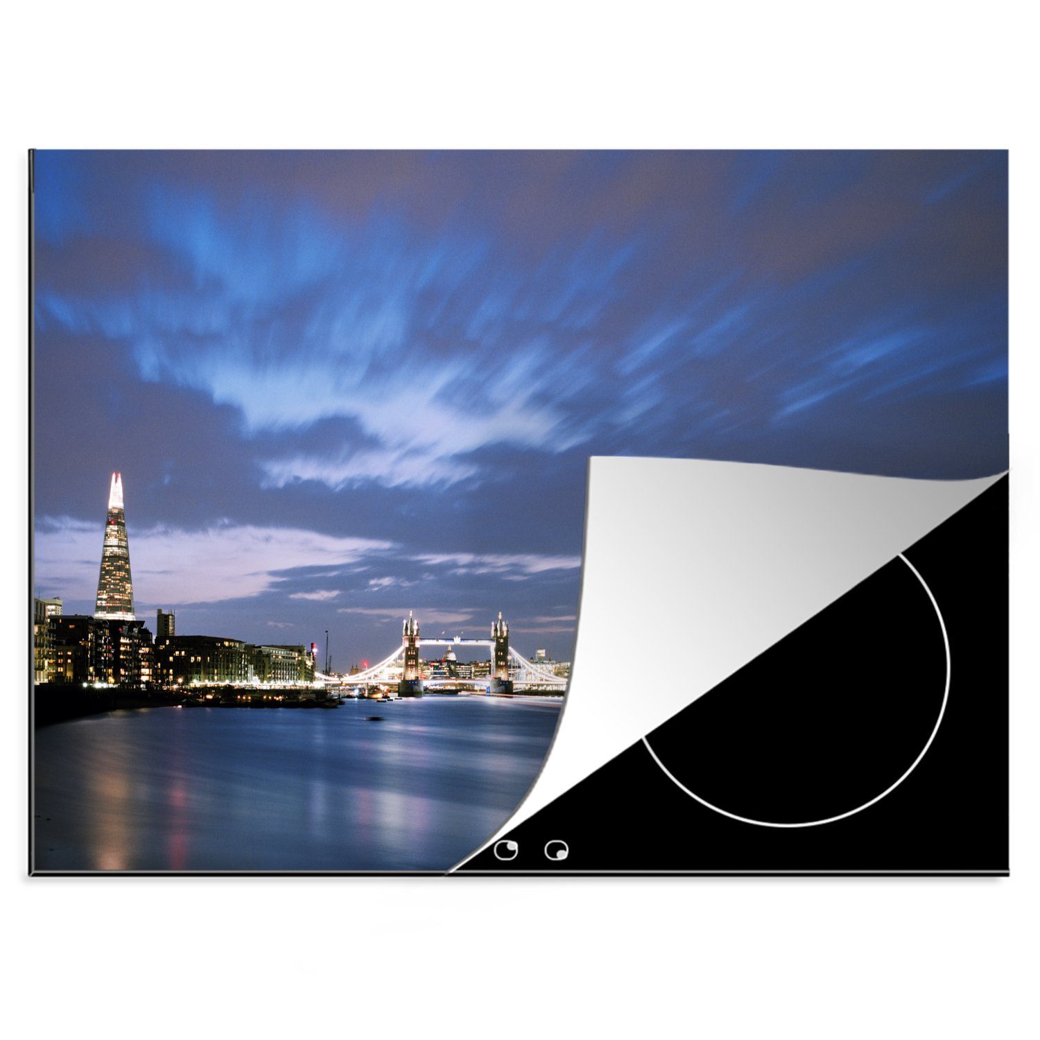 MuchoWow Herdblende-/Abdeckplatte Londoner Skyline am Abend, Vinyl, (1 tlg), 70x52 cm, Mobile Arbeitsfläche nutzbar, Ceranfeldabdeckung | Herdabdeckplatten