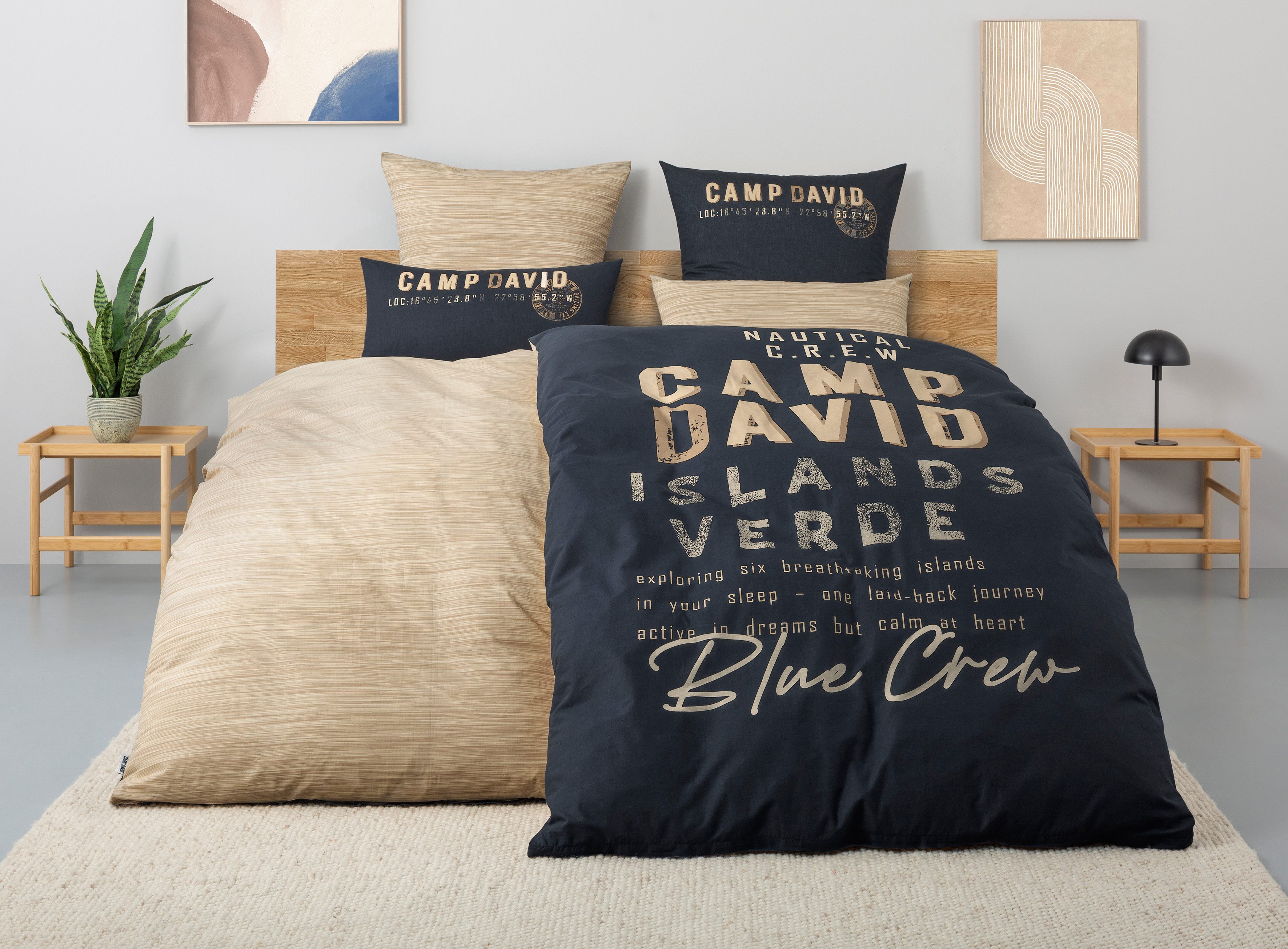 CAMP DAVID Wendebettwäsche Jerre, Renforcé, 2 teilig, NEUHEIT! Bettwäsche ab 135x200cm, mit Schriftzug