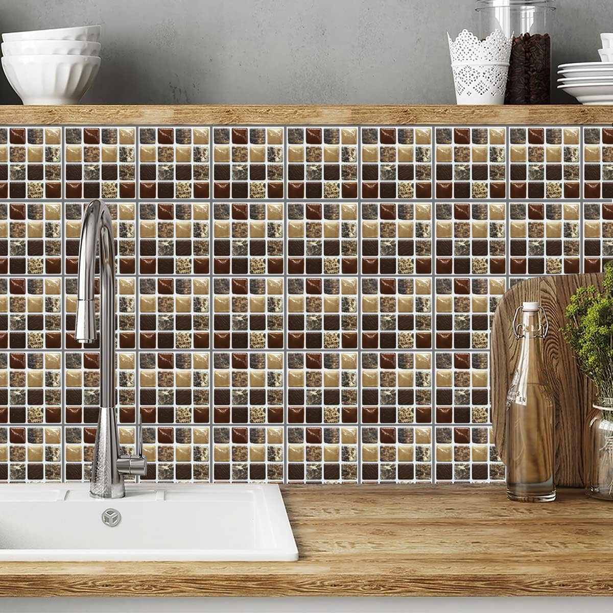 Badezimmer Küche Jormftte Mehrfarbig Mosaik-Wandfliesen Aufkleber,Selbstklebende,Für 3 Wandtattoo