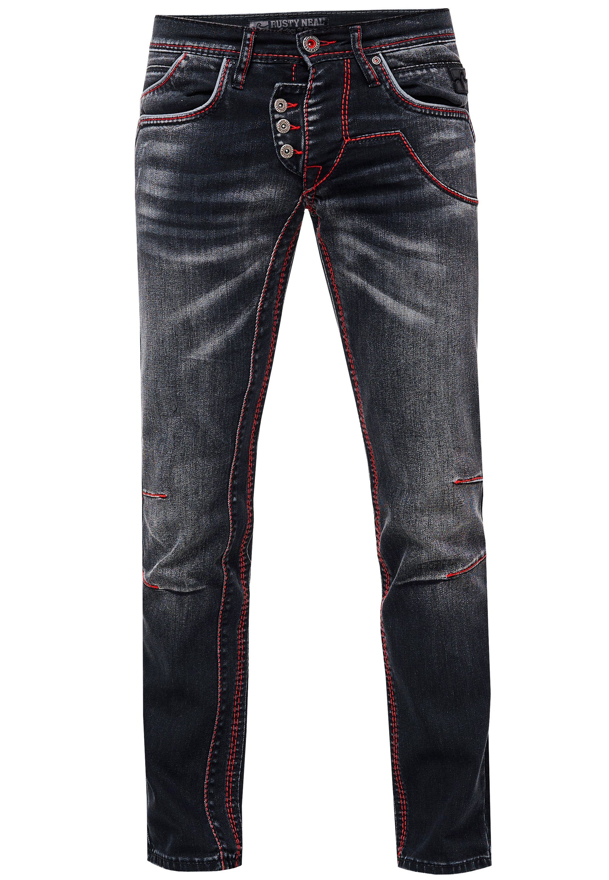 RUBEN Rusty trendigen Straight-Jeans Neal 45 Kontrastnähten mit