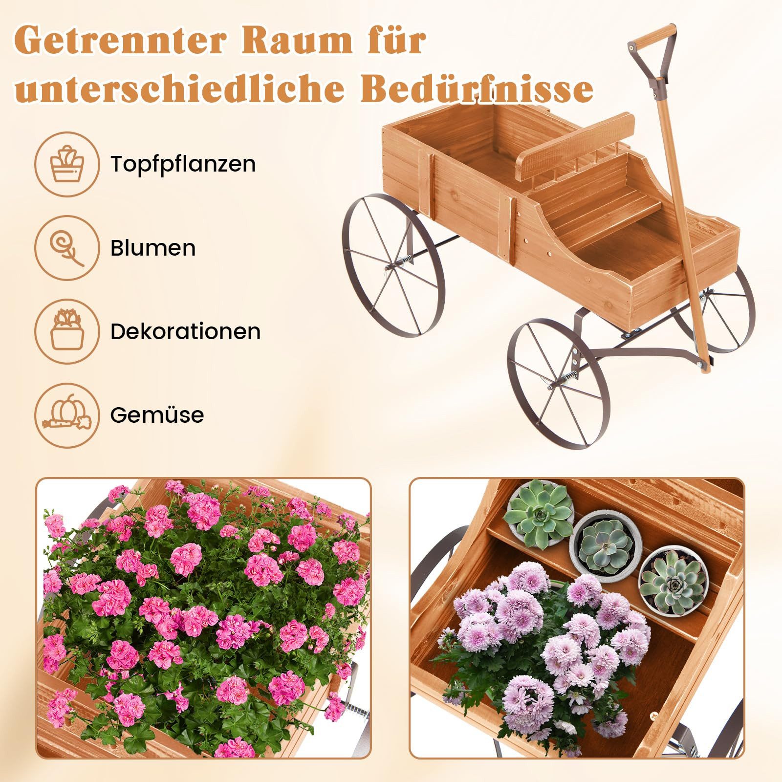 COSTWAY Blumenständer, Pflanzwagen mit 4 Metallrädern günstig online kaufen