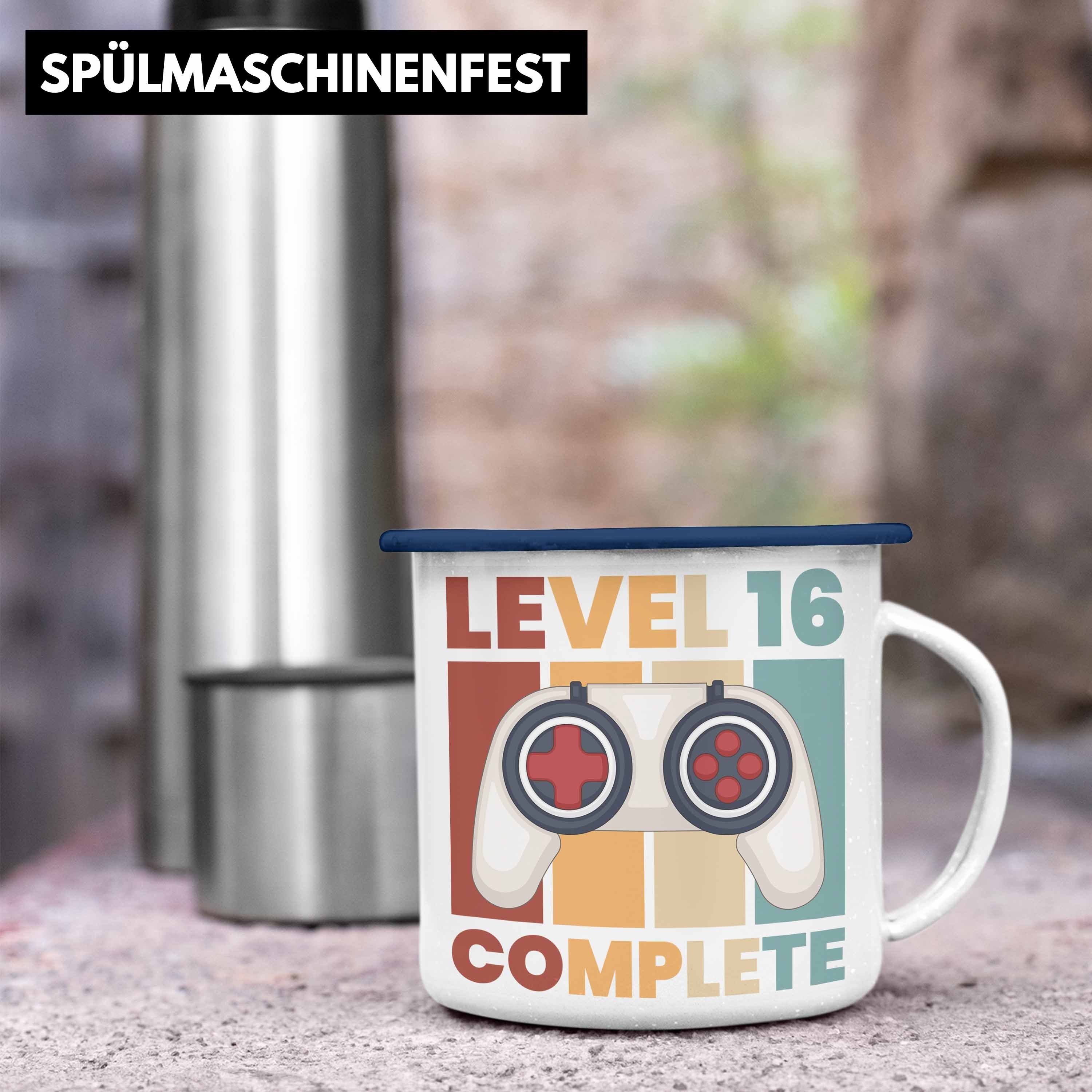 16. Tasse zum Thermotasse Geschenkideen Geburtstag Geschenke Spruch Geschenk KaffeeEmaille Blau Lustig Jungen Trendation 16 Bday 16er 16 Geschenkidee Tasse Trendation Emaille Sohn -