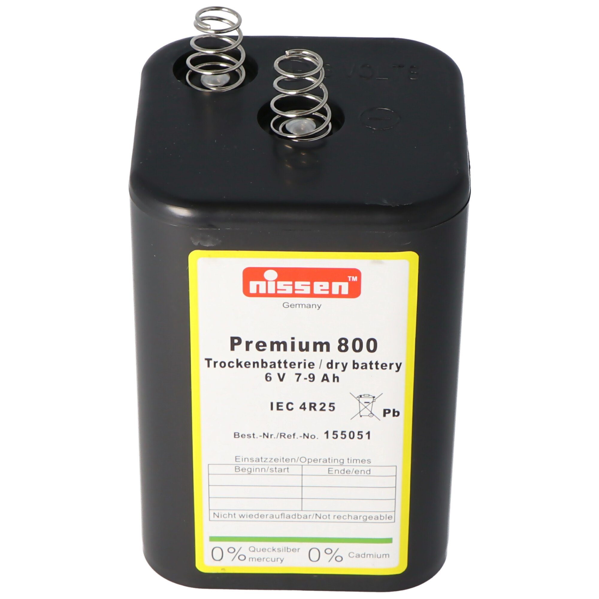 Nissen Nissen Premium 800 4R25 Batterie 6 Volt max. 9000mAh Kapazität, Trock Batterie, (6,0 V)