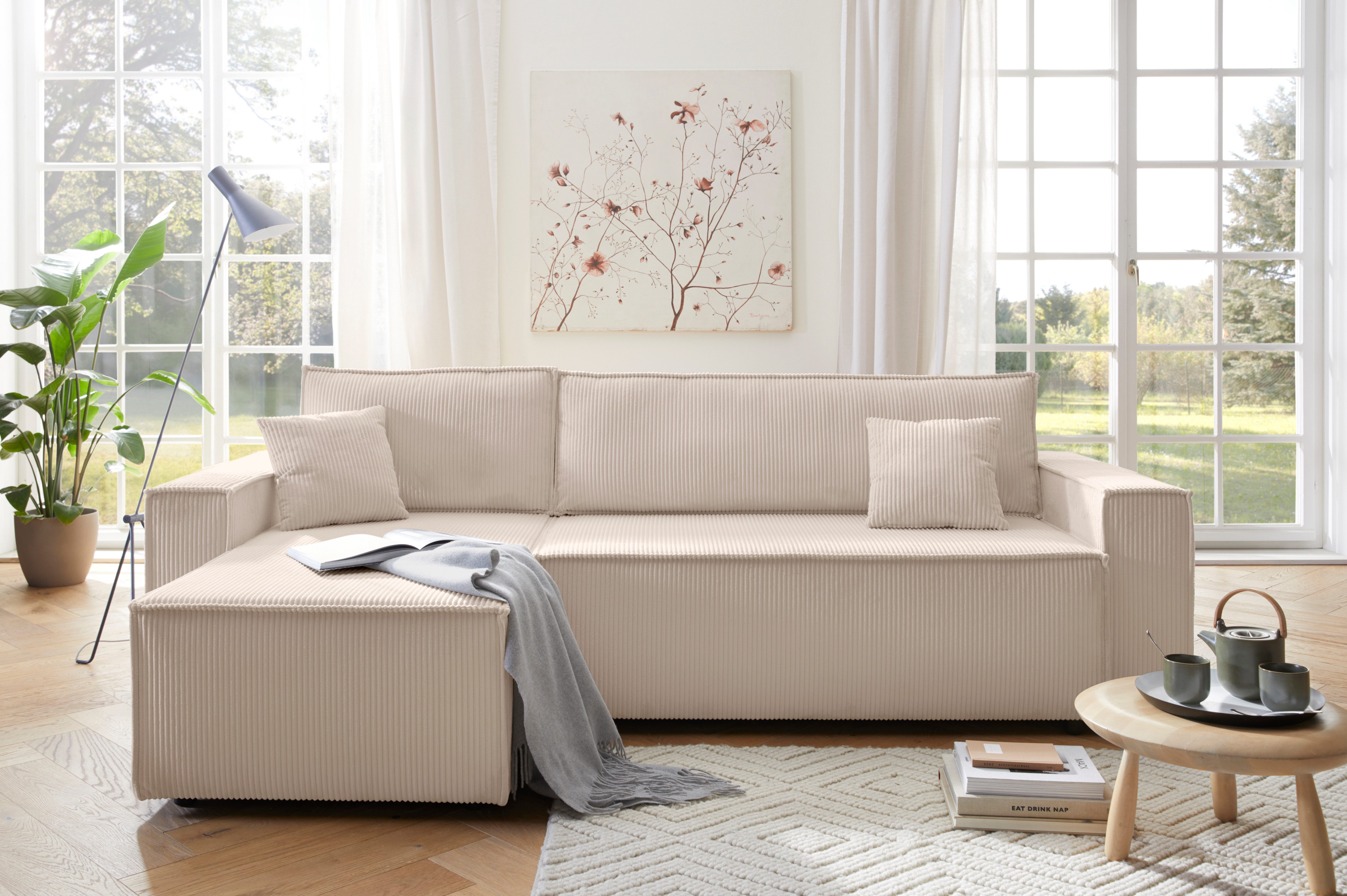 OTTO home Ecksofa CASSI, 241cm, L-Form, Schlafsofa, Bettkasten, Boxspringfederung, Cord, Schlaffunktion(133/200), Recamiere links/rechts, Unser Tiefpreis