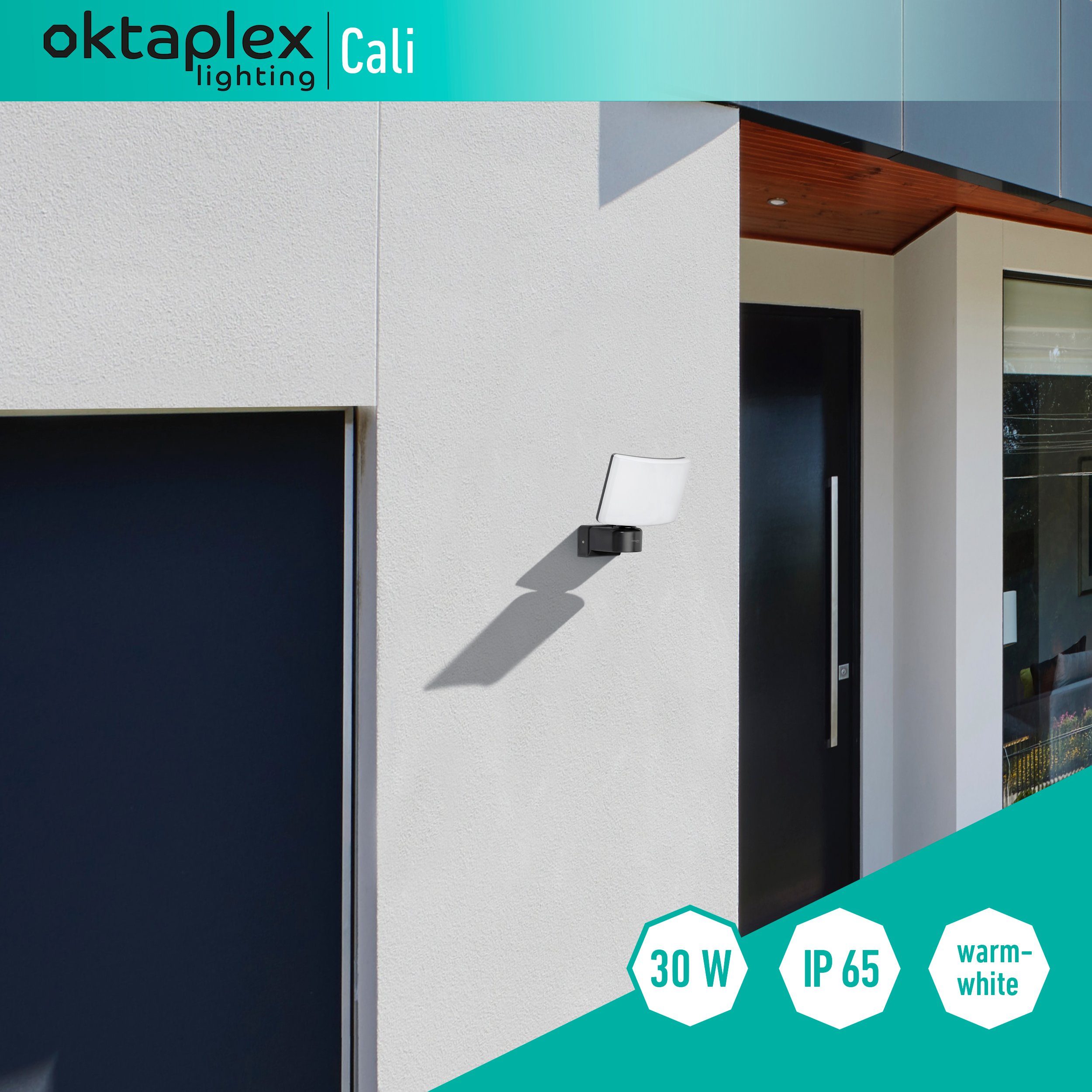 Oktaplex lighting LED Außen-Wandleuchte Cali IP65 2200lm, Diffusor, LED fest integriert, Warmweiß, Außenstrahler LED anthrazit Außenlampe Flutlichtstrahler