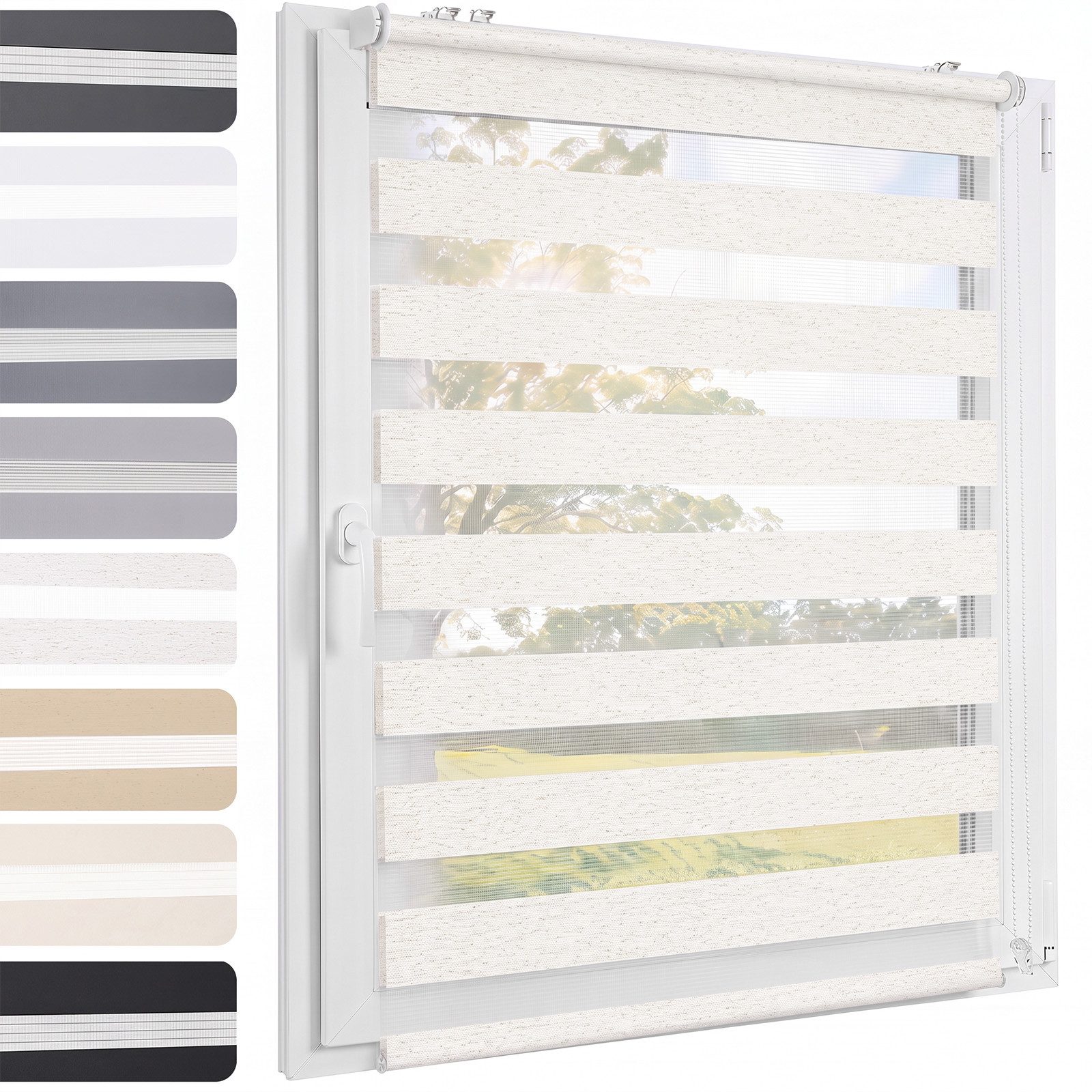Doppelrollo Doppelrollo Klemmfix ohne Bohren Duo Rollo Leinenoptik Rollo Jalousie, Sekey, Klemmfix, für Fenster und Tür, freihängend mit Klemmträger, Seitenzugrollo