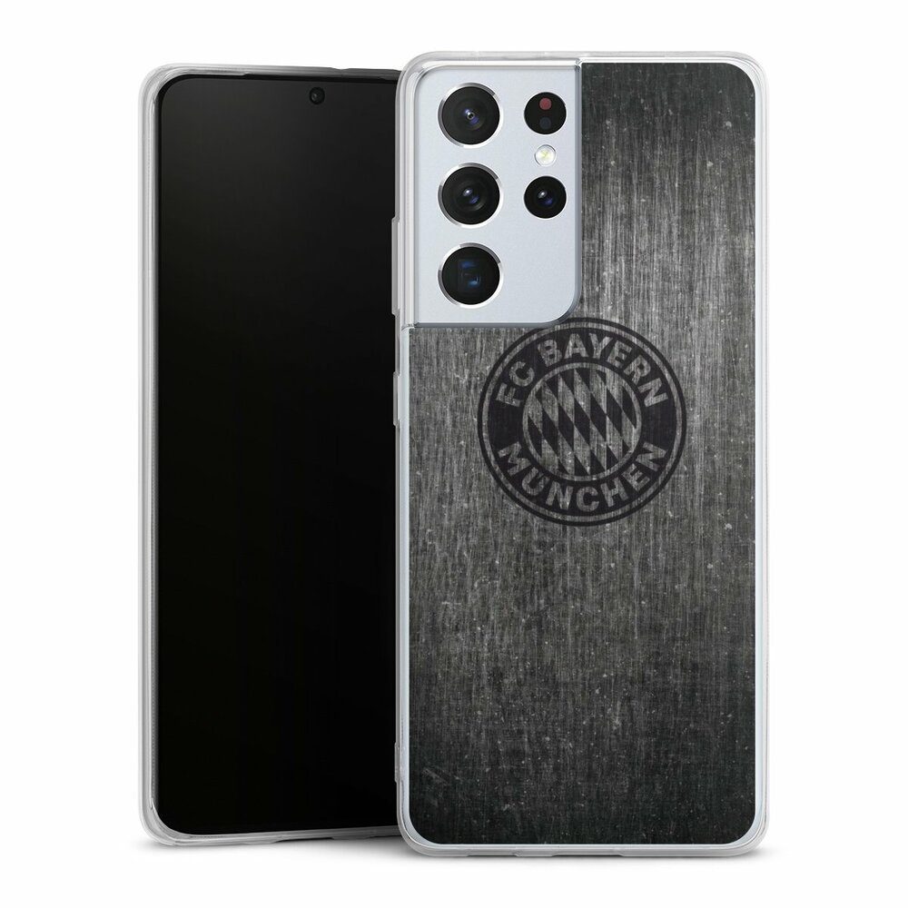 DeinDesign Handyhülle Metallic Look FCB FC Bayern München Metalllook FCB Logo einfarbig, Samsung Galaxy S21 Ultra 5G Silikon Hülle Bumper Case Smartphone Cover