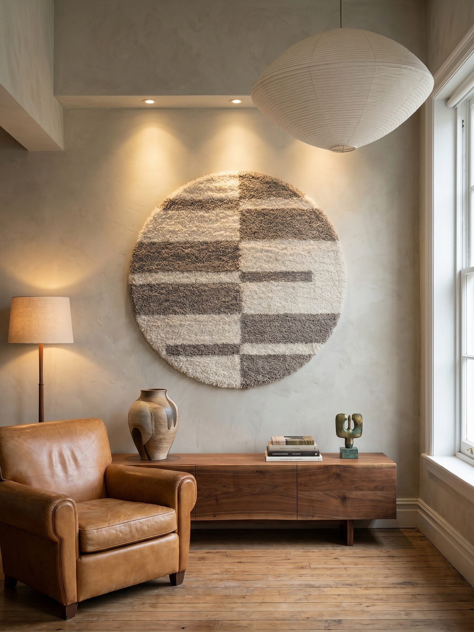 KADIMA DESIGN Teppich WERFEN Shaggy Langflor Wohnzimmer Schlafzimmer Waschbar Kariert, Rund, Höhe: 32 mm, Beige, 80x80 cm, Wohnzimmerteppich Strapazierfähig Fla – Bild 3 von 5