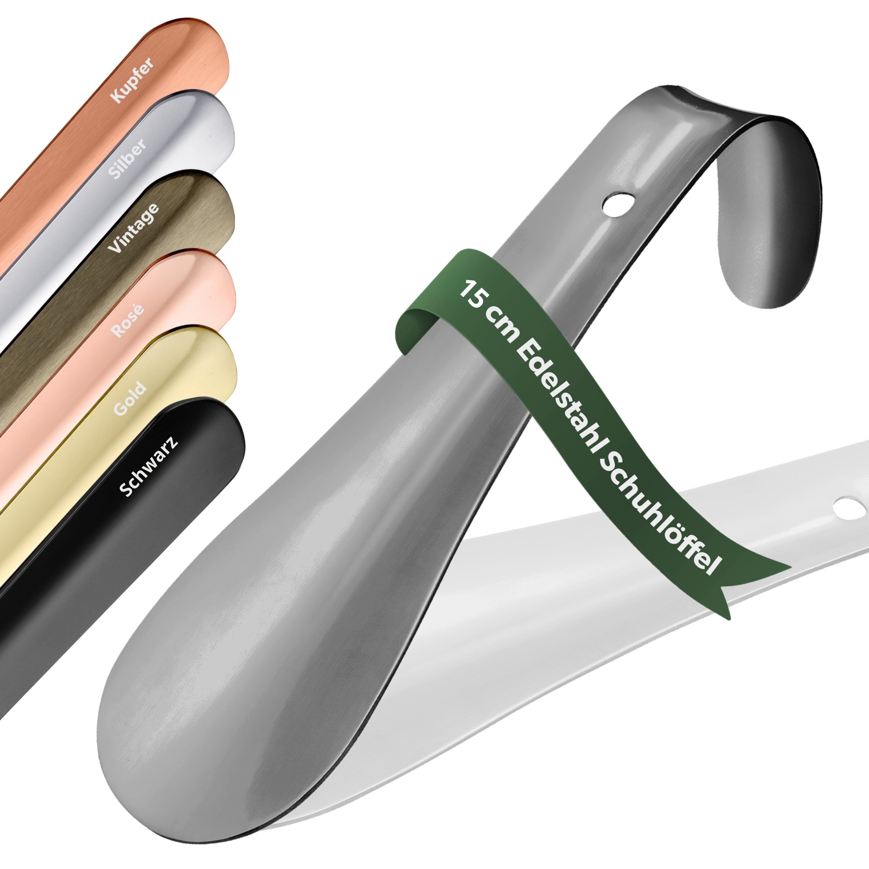 JK Trade Schuhlöffel 15cm Edelstahl Anthrazit poliert (1-tlg., klein & stabil), ideal für Reisen – Aufhängbar & hochwertig verarbeitet