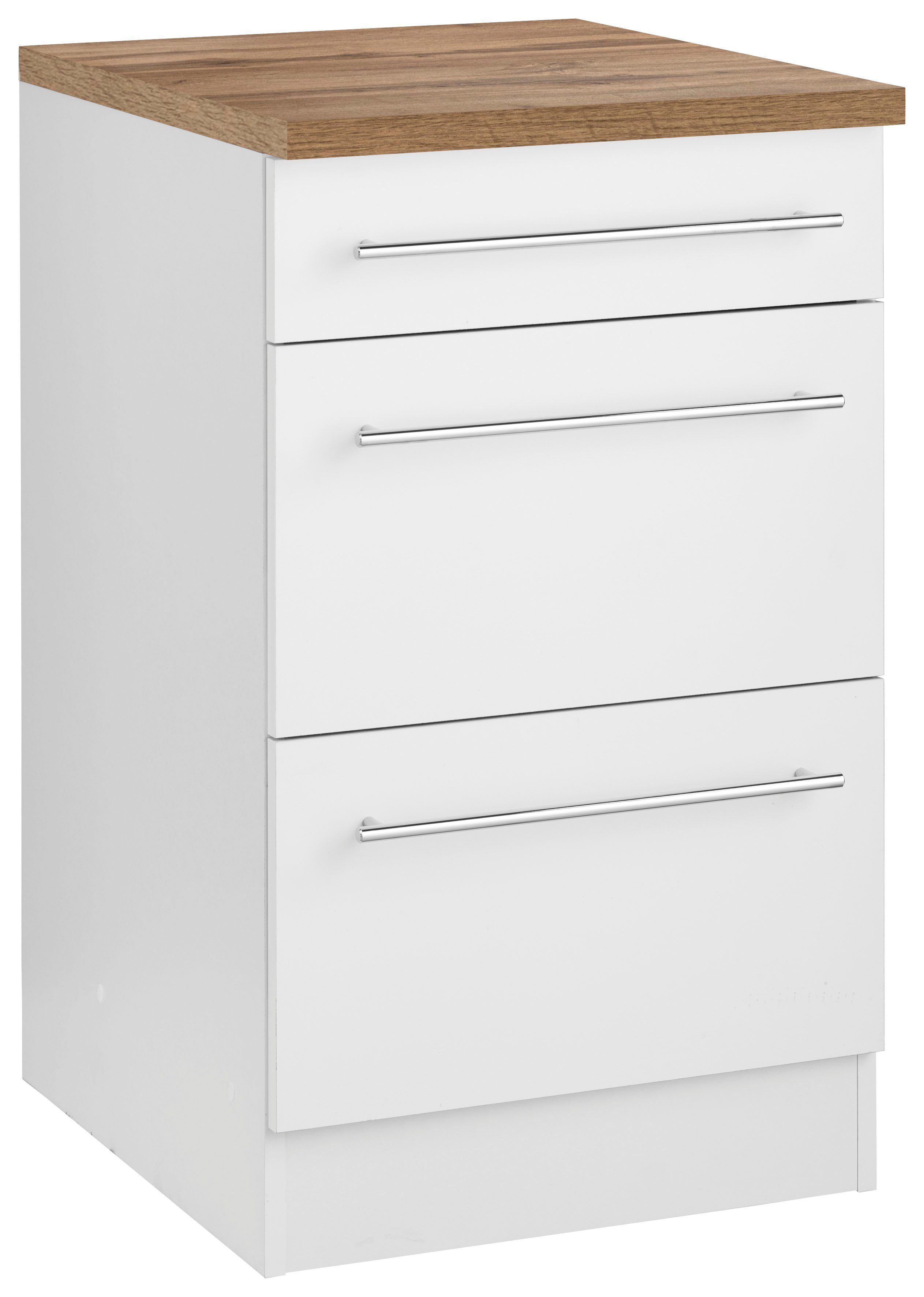 KOCHSTATION Unterschrank KS-Samos 50 cm breit, mit 2 großen Auszügen