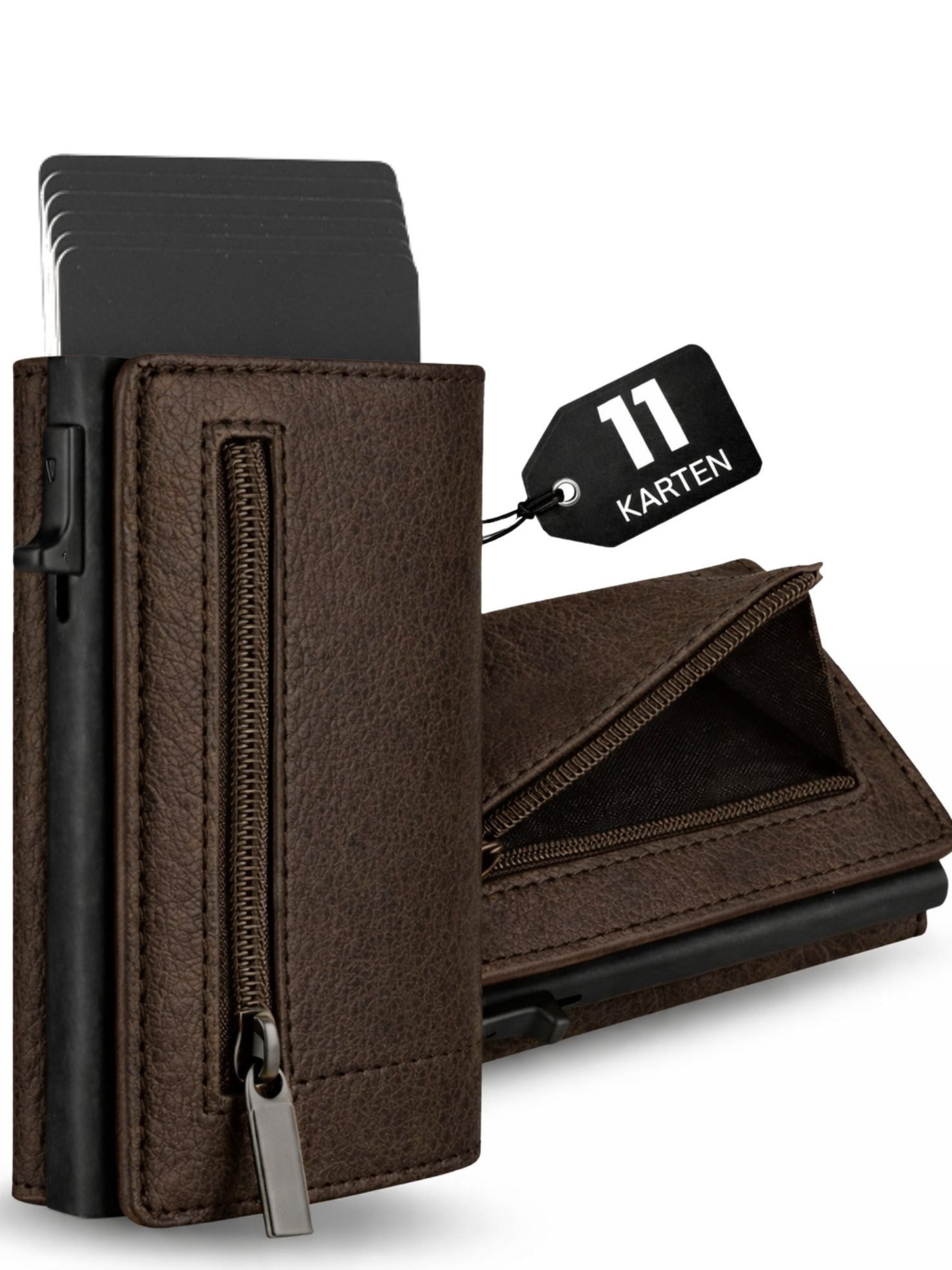 S&T Design Brieftasche S&T Design RFID Blocker Cardholder Slim Wallet Herren veganem Leder (S&T Design portemonnaie, 1-tlg., Mit Geschenk verpackung), 11 Kartenfächer Münzfach Bargeld mit Reisverschluss Magnetisch Klein