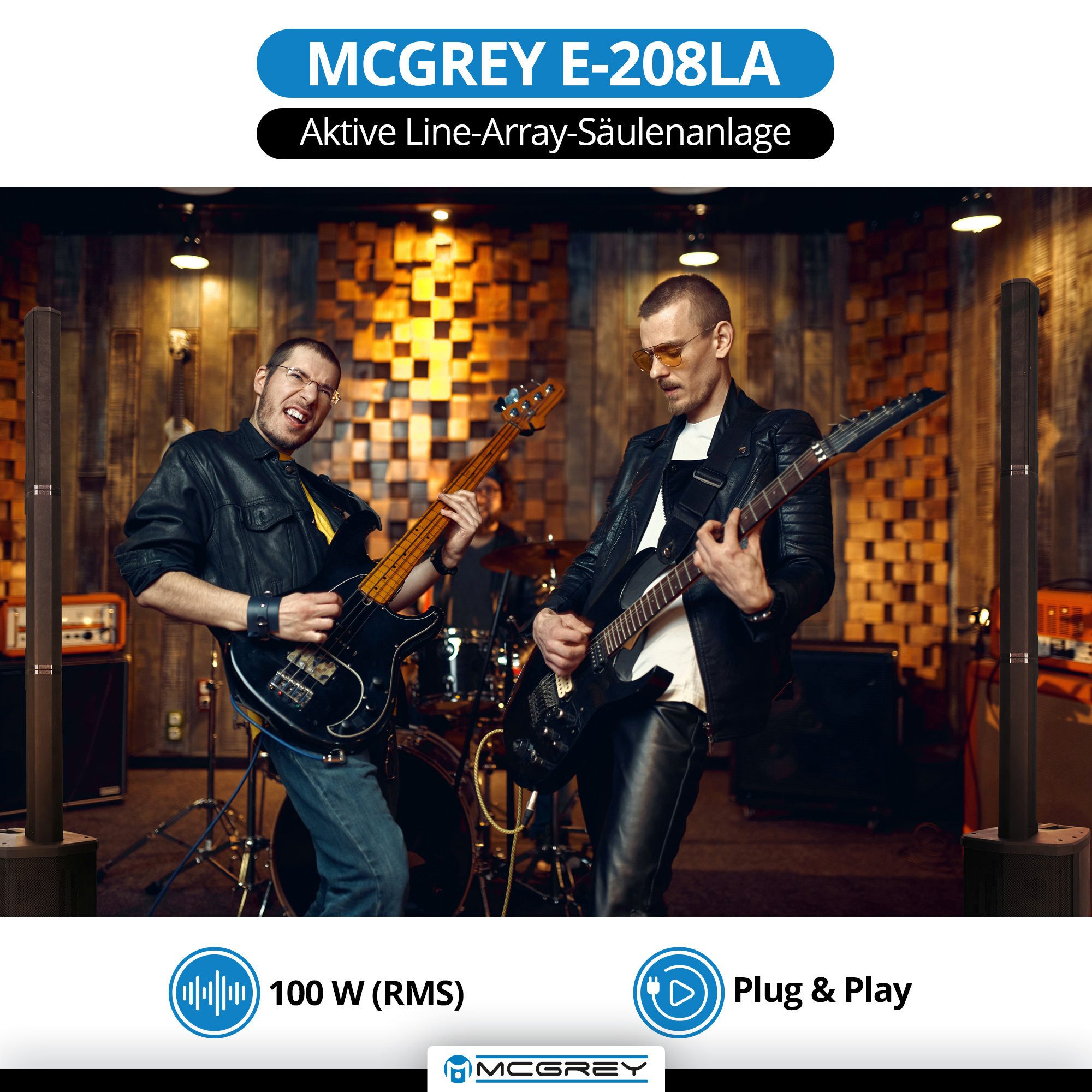 McGrey E-208LA Aktiv Line Array Säulenanlage Lautsprecher (Bluetooth, 100 W, PA-Anlage mit 4x 2,5" Breitbandlautsprecher)