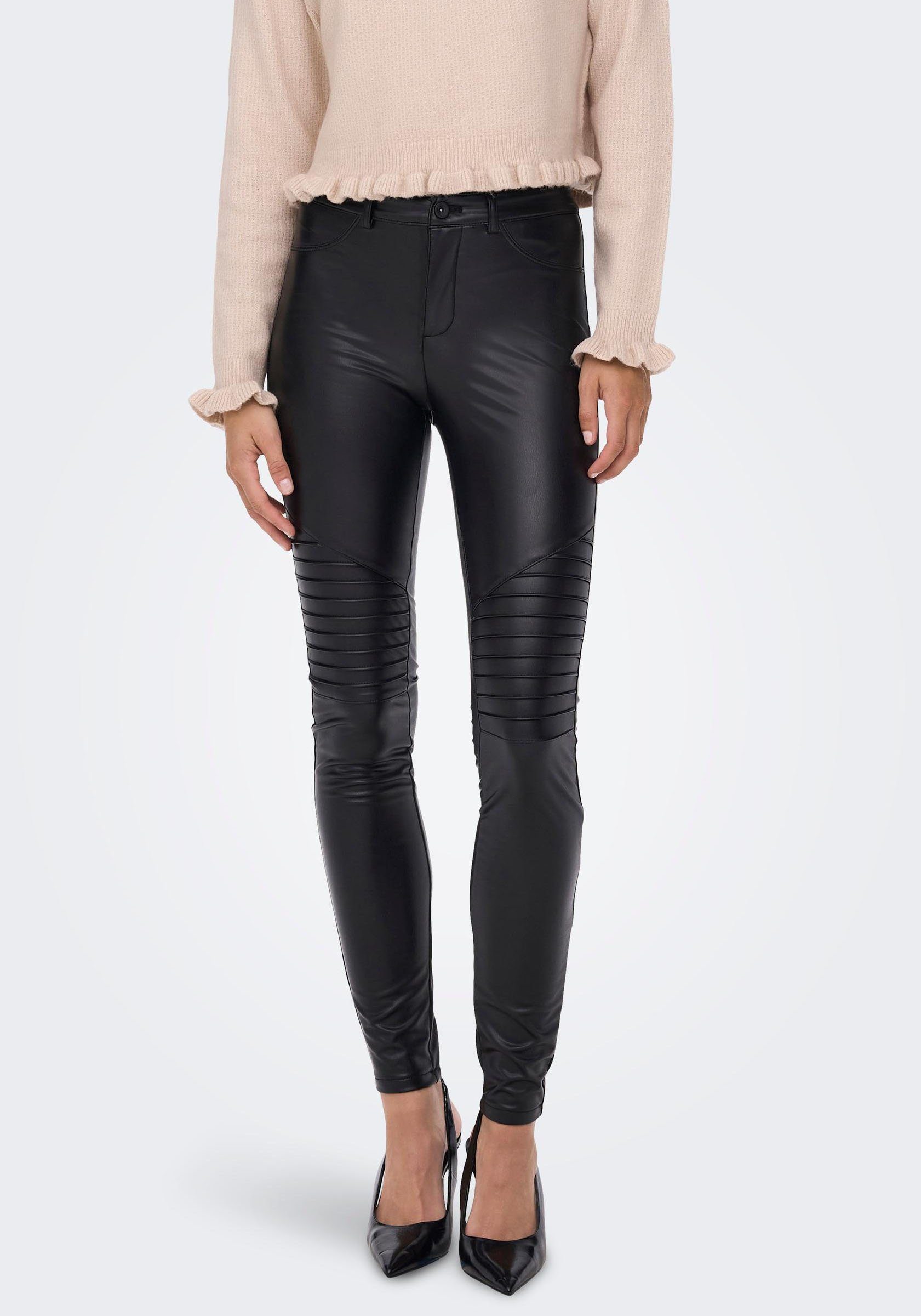 Only Lederimitathose »ONLROYAL-MARIA FAUX LEATHER BIKER« mit Bikerdetails