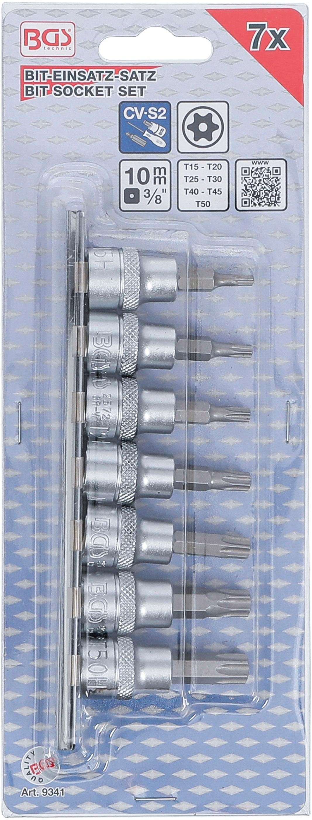 Bit-Einsatz-Satz, T50, mm Bohrung (3/8), T-Profil Bit-Schraubendreher Antrieb mit T15 BGS 7-tlg. Torx) 10 (für - Innenvierkant technic