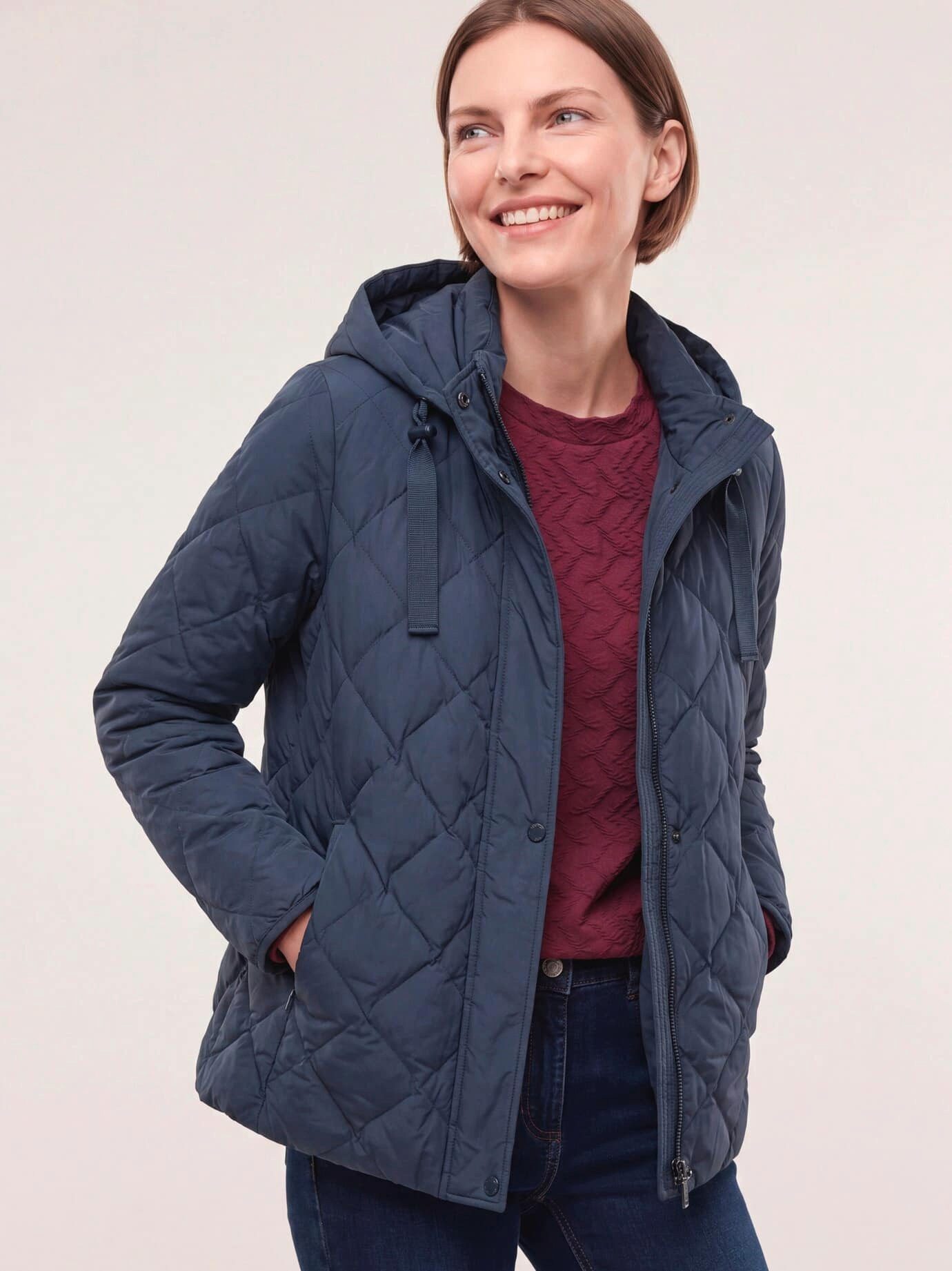 Walbusch Steppjacke Damen Leichte Steppjacke mit Rautenmuster ohne Nähte Stehkragen, modern, wasserabweisend