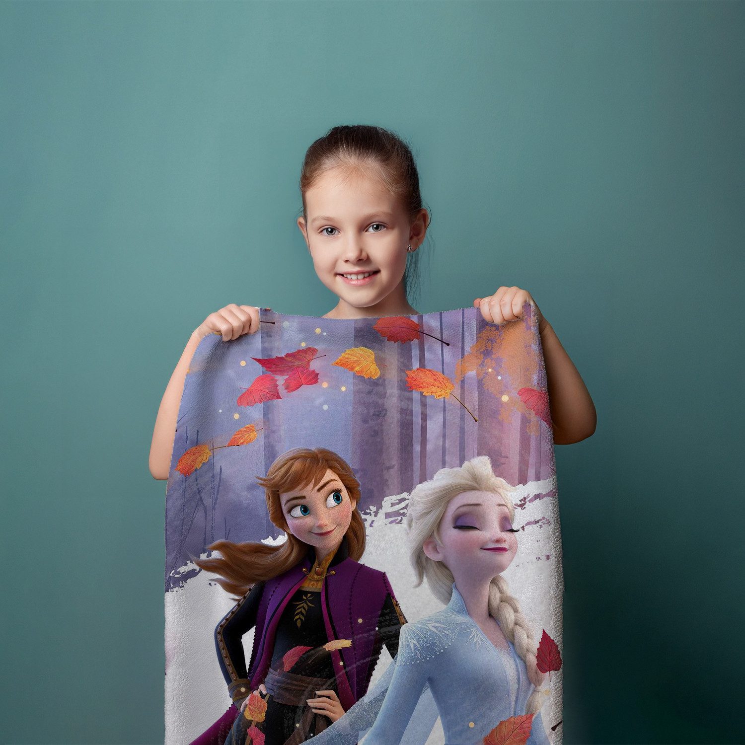 Jerry Fabrics Handtücher Anna Elsa Frozen Leaves Duschtuch Badetuch Handtuch 70 x 140cm, (1 Duschtuch, 1-St), Langlebig