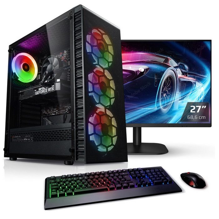 Kiebel Speed V Gaming-PC-Komplettsystem (27" AMD Ryzen 5 AMD Ryzen 5 5500 RTX 3050 32 GB RAM ARGB-Beleuchtung WLAN)