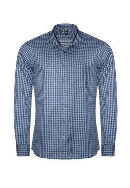 MARVELIS Langarmhemd Freizeithemd - Casual Modern Fit - Langarm - Kariert - Blau