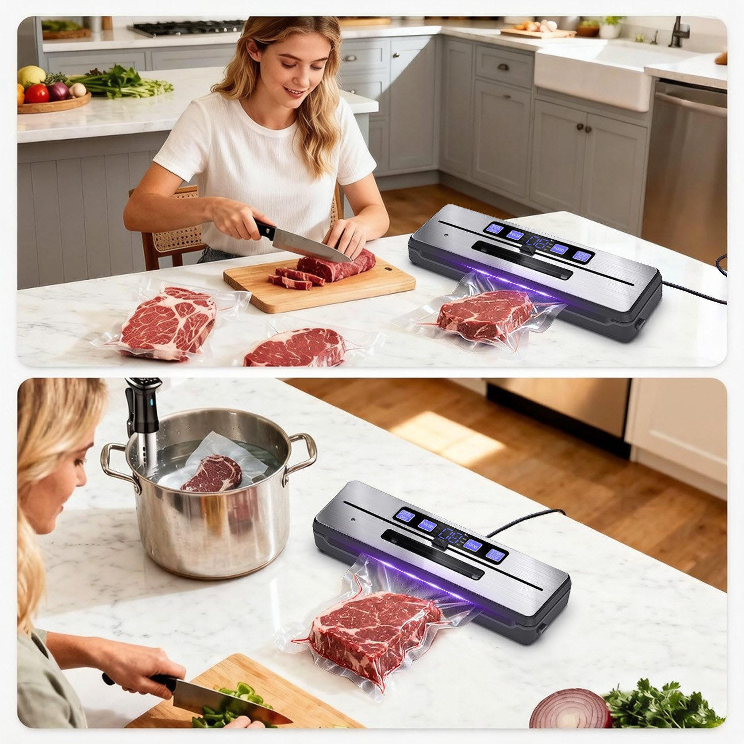SWGOTA Vakuumierer 7 in 1 Vakuumiergerät 115W, bis -90 kPa, 4 L/min für längere Frische, Rollenbreite 30 cm, 115W, Folienschweißgerät mit UV-Licht-Desinfektion und 30 cm Schweißnaht