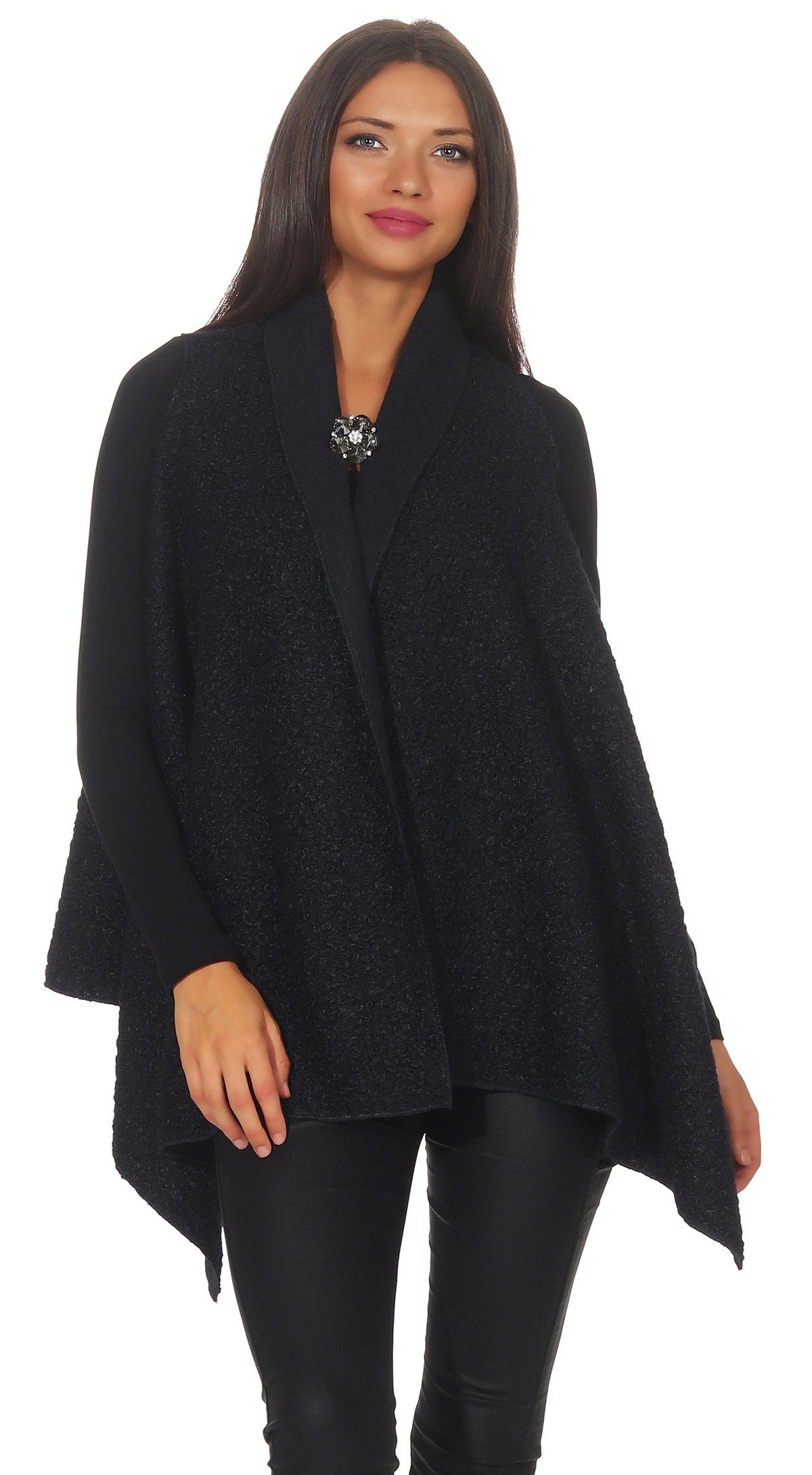 Mississhop Fleeceweste Damen Elegante Luxus Weste Longweste mit Brosche 285