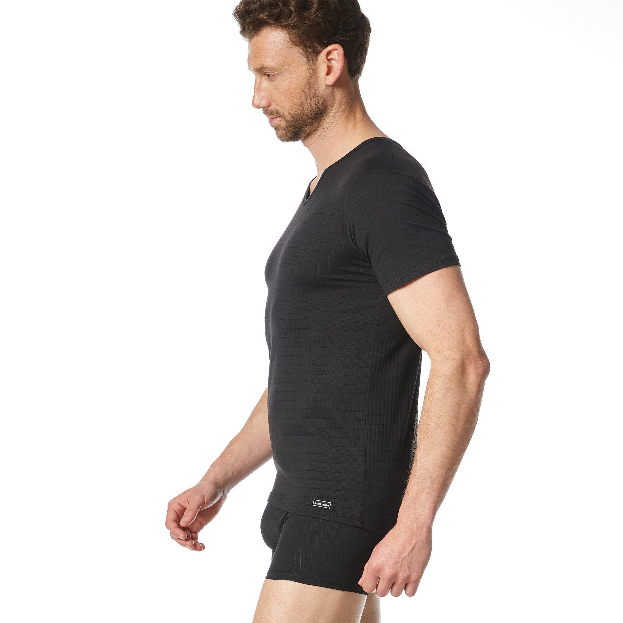 Bruno Banani V-Shirt CHECK LINE 2.0 Pique Optik, Kurzarm, V-Neck, Cotton-Mix – Bild 4 von 5