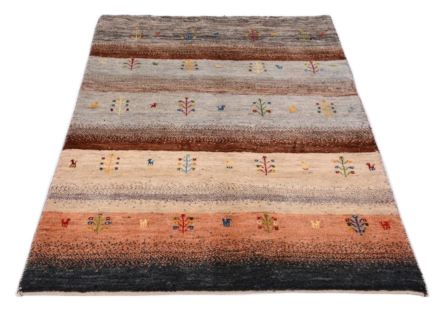 CABBEL Orientteppich Gabbeh Loribaft Teppich 175x117 cm Handgeknüpft Multicolor, Rechteckig, Höhe: 12 mm, Unikat, natürliche Farbtöne, für Fußbodenheizung geeignet