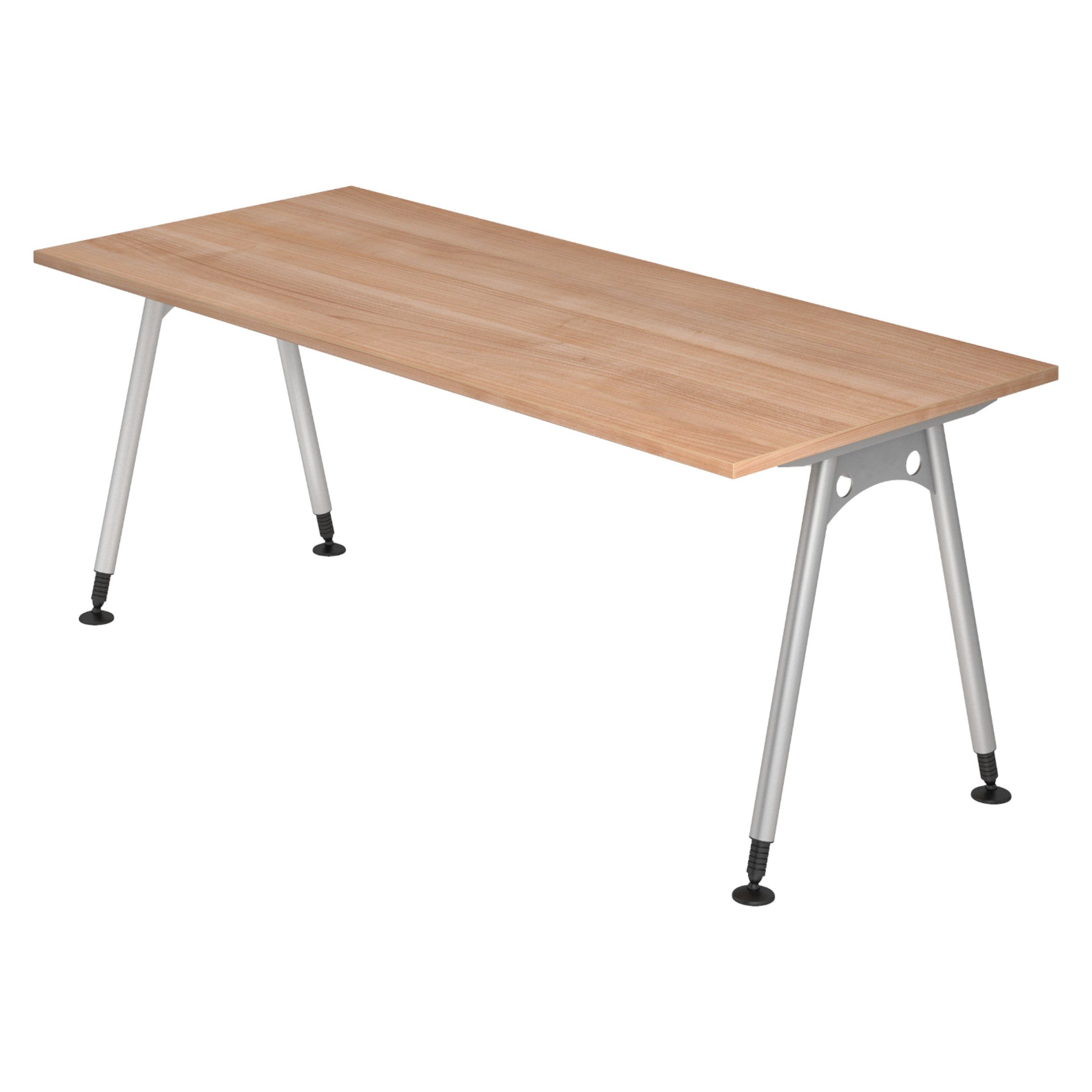 bümö Schreibtisch Serie-A höhenverstellbar, Rechteck: 180 x 80 cm - Dekor: Nussbaum