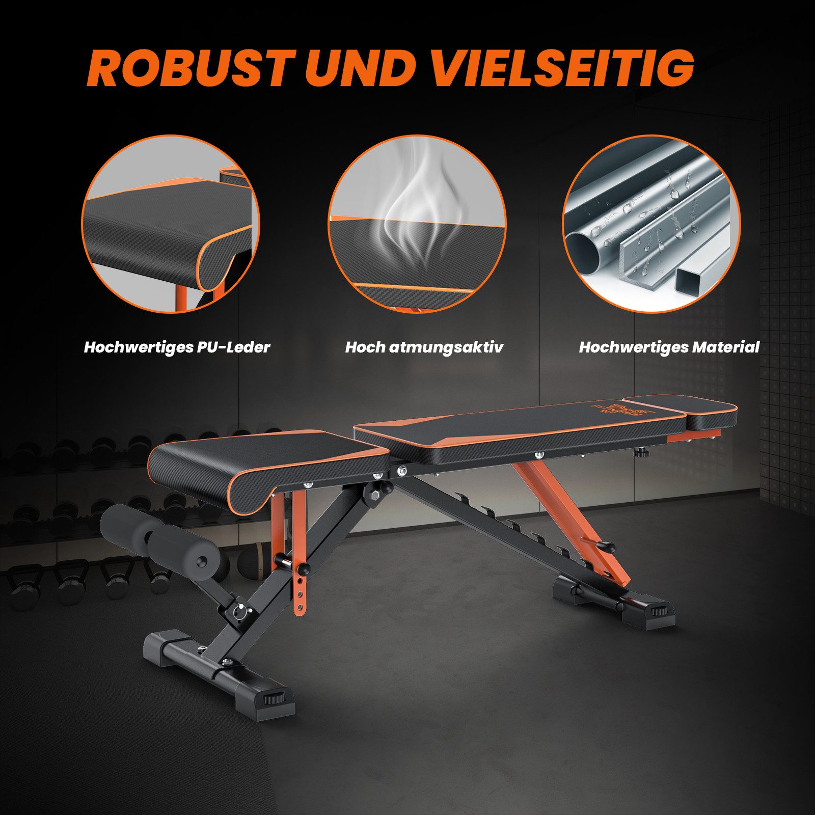 ZAISZE Hantelbank Klappbar Verstellbare Multifunktions Trainingsbank, inkl. Zugbänder, (8-Fach Verstellbarer Rückenlehne und Widerstandsband/4-Fach verstellbarer Belastung 400kg), Übungen für Brust, Rücken, Bauch, Beine & Arme möglich