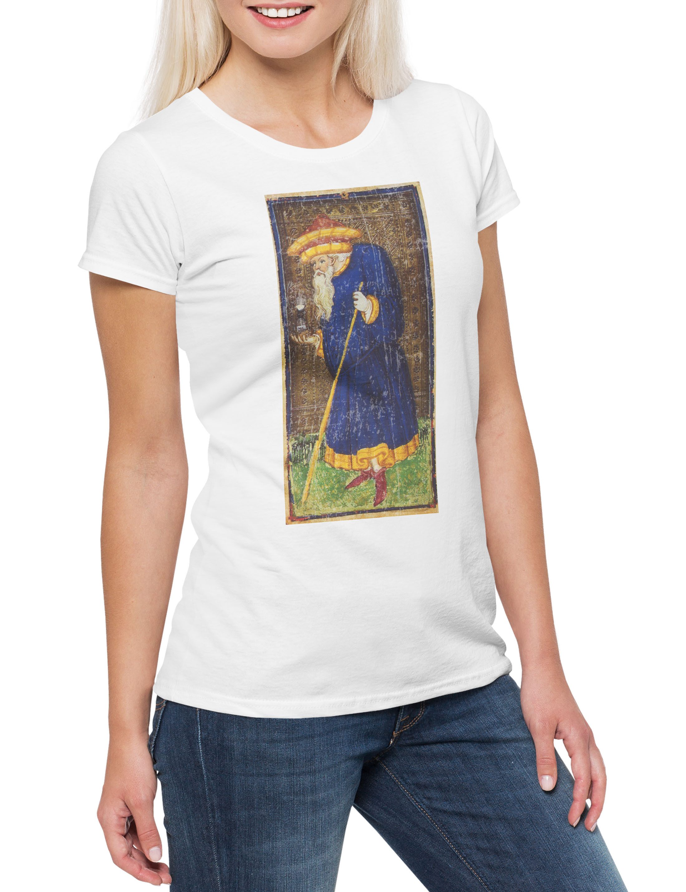 Urban Backwoods Print-Shirt Tarot Arcanum Hermit Damen T-Shirt Karte Karten Card Voddoo Der Eremit (1-tlg) Magic Schwarze Magie Hellseher