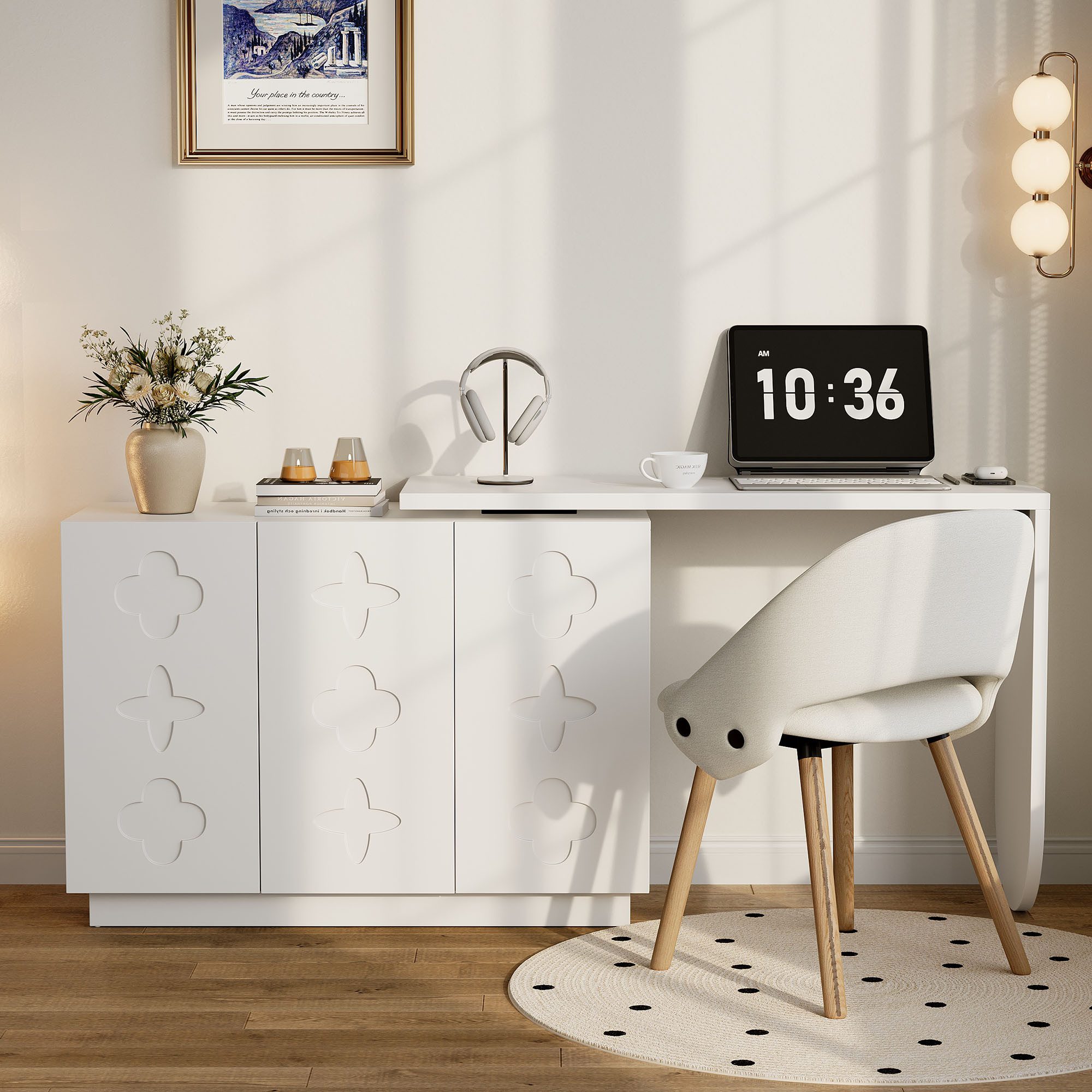 Odikalo Tresentisch Stehtisch Bartisch Couchtisch Lagerschrank Stauraum Drehbarer Weiß