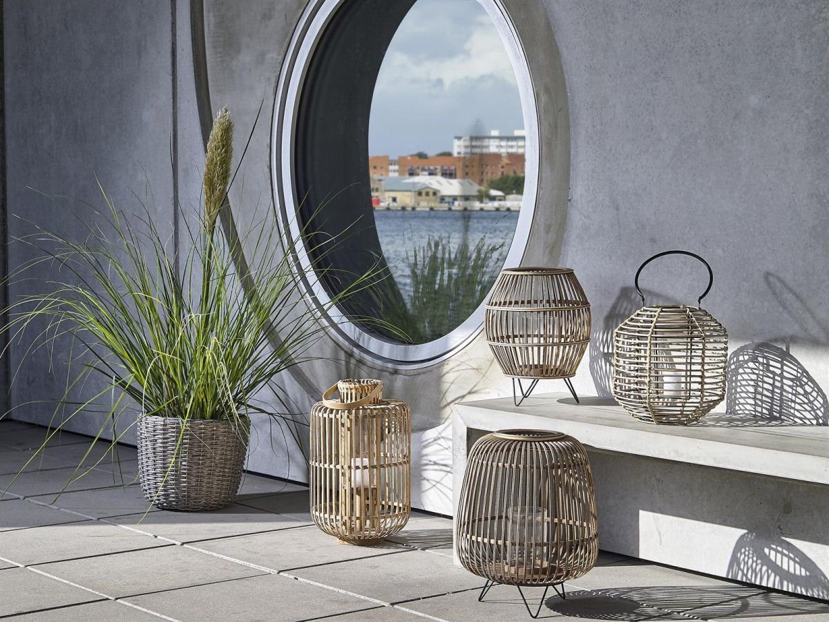 Laterne mit Denmark Bambus, Collection Glas Hurrikan, Villa