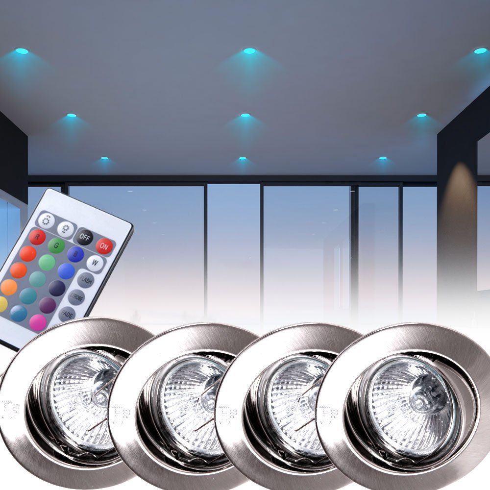 etc-shop LED Einbaustrahler, Leuchtmittel inklusive, Warmweiß, Farbwechsel, 4er Set Einbau Spots rund Fernbedienung ALU Decken | Strahler
