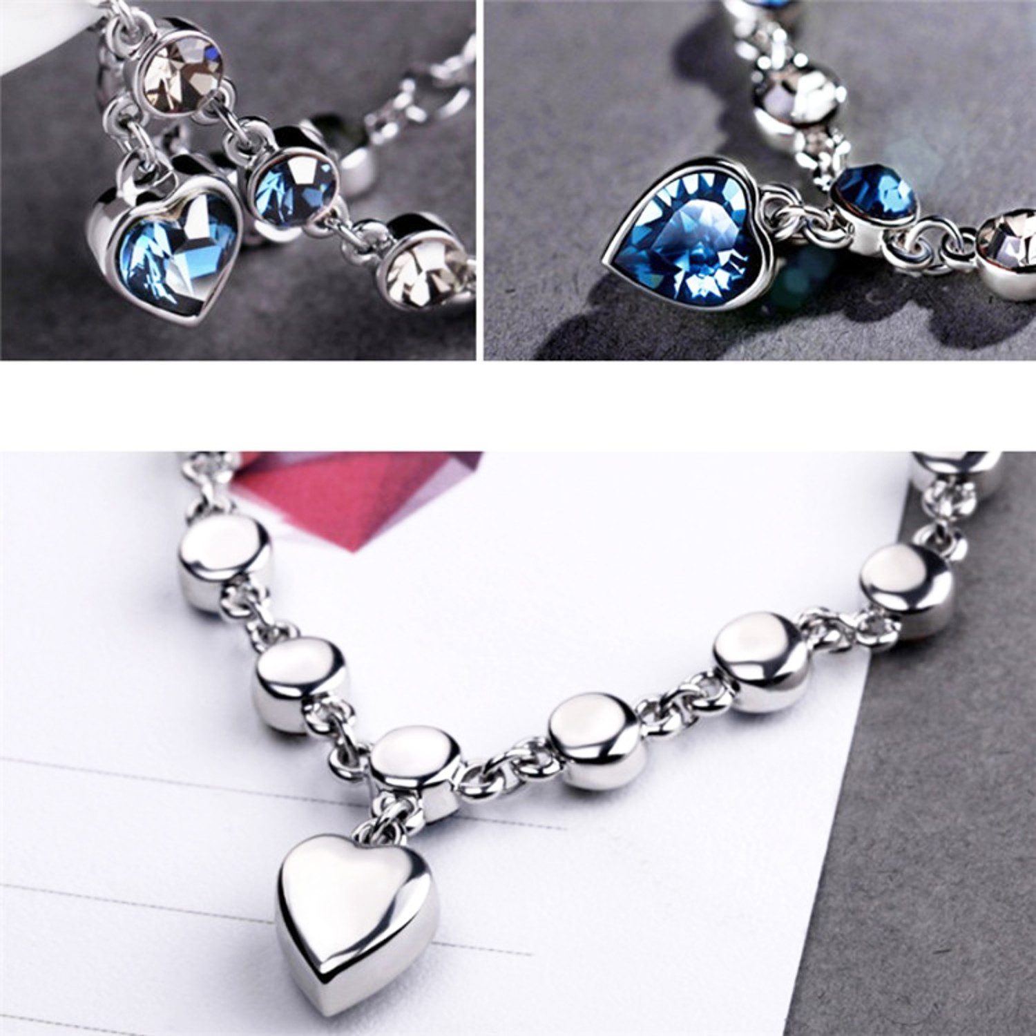 KARMA Armband Damen Herz Silber Blau 20 cm Armschmuck (Geschenk für Sie, 1-tlg., zeitloses Design Damenarmband verstellbar), elegantes Schmuckstück Herzarmband – Bild 3 von 4