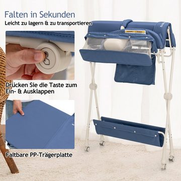 COSTWAY Wickeltisch Badewanne, 3-stufig verstellbar, Ein-Klick-Faltsystem