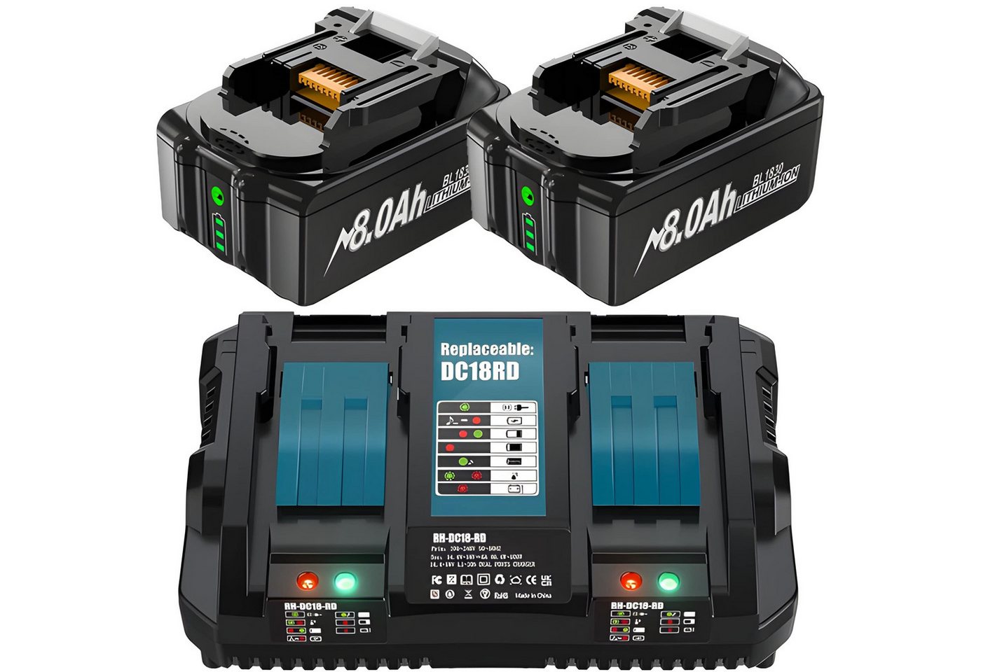 Athlix Ersatz Akku 8,0 Ah für Makita 18V, 2er Set, BL1860 BL1850 Akkupacks Akku 8000 mAh (18 V), 2 Stück, 8000 mAh, 20 % längere Laufzeit