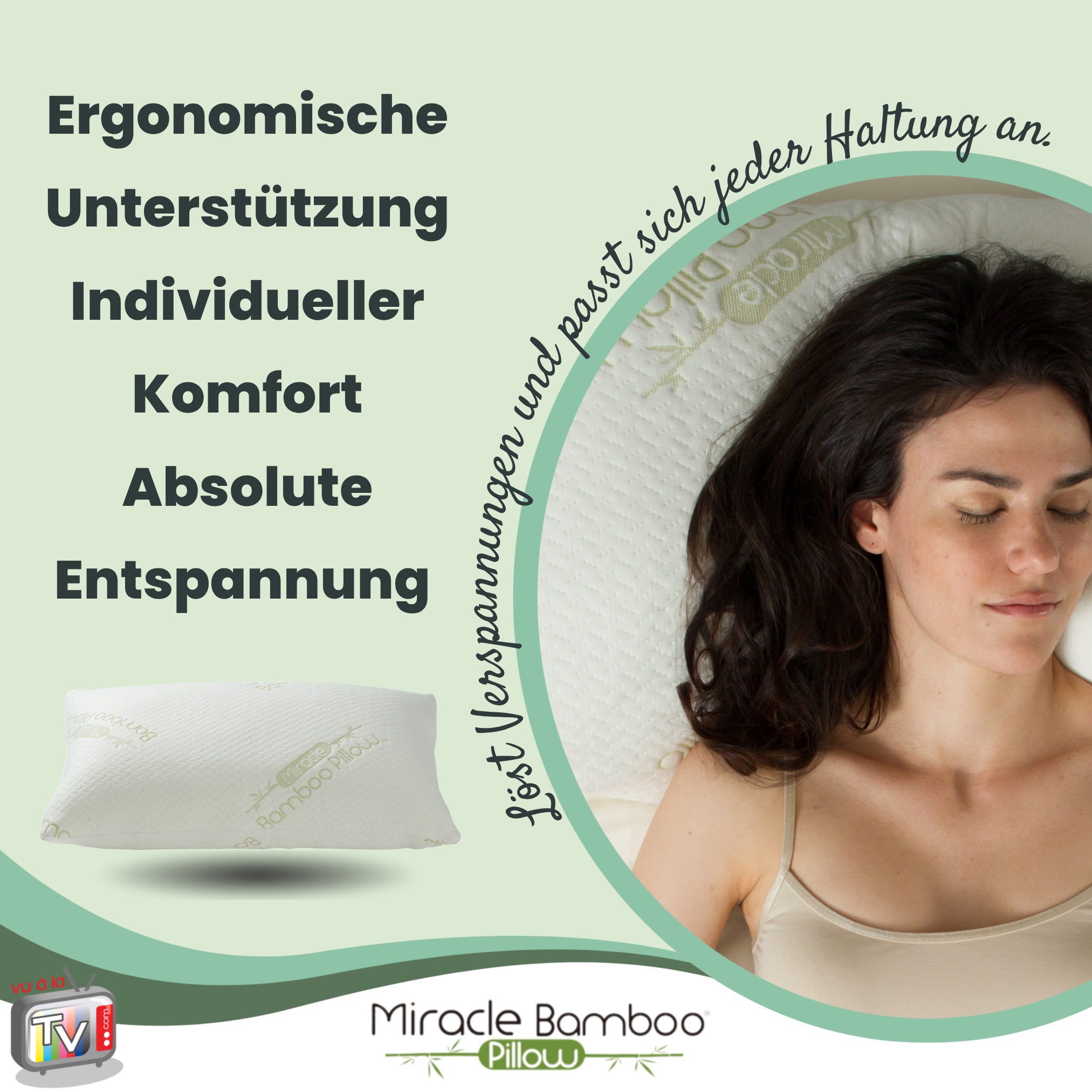 Venteo Naturfaserkopfkissen MIRACLE Bamboo Pillow mit Bambusfaserbezug, Füllung: viskoelastischer Schaum, Bezug: Bambusfaser, Spar-Set, 1er oder 2er Set, für Al – Bild 5 von 5