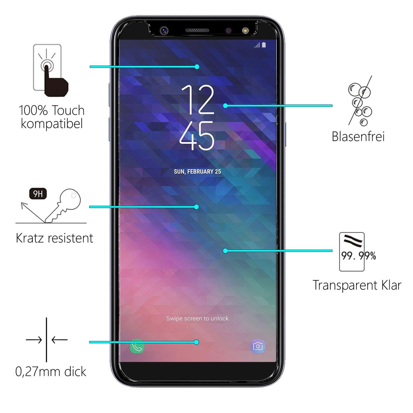 CoolGadget Schutzfolie Panzerfolie für Samsung Galaxy A6, (9H Härtegrad, 2x Schutzglas, 1xReinigungset), Displayfolie Panzer Schutzfolie 2 Stück für Samsung A6 Glas Folie