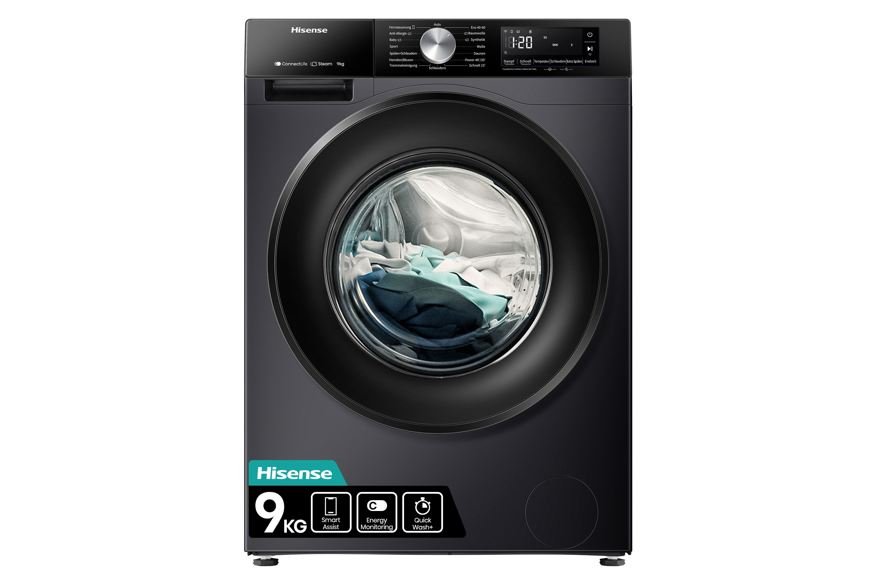 Hisense Waschmaschine 3S Serie WF3S9043BB3, 9 kg, 1400 U/min, Wifi-ConnectLife