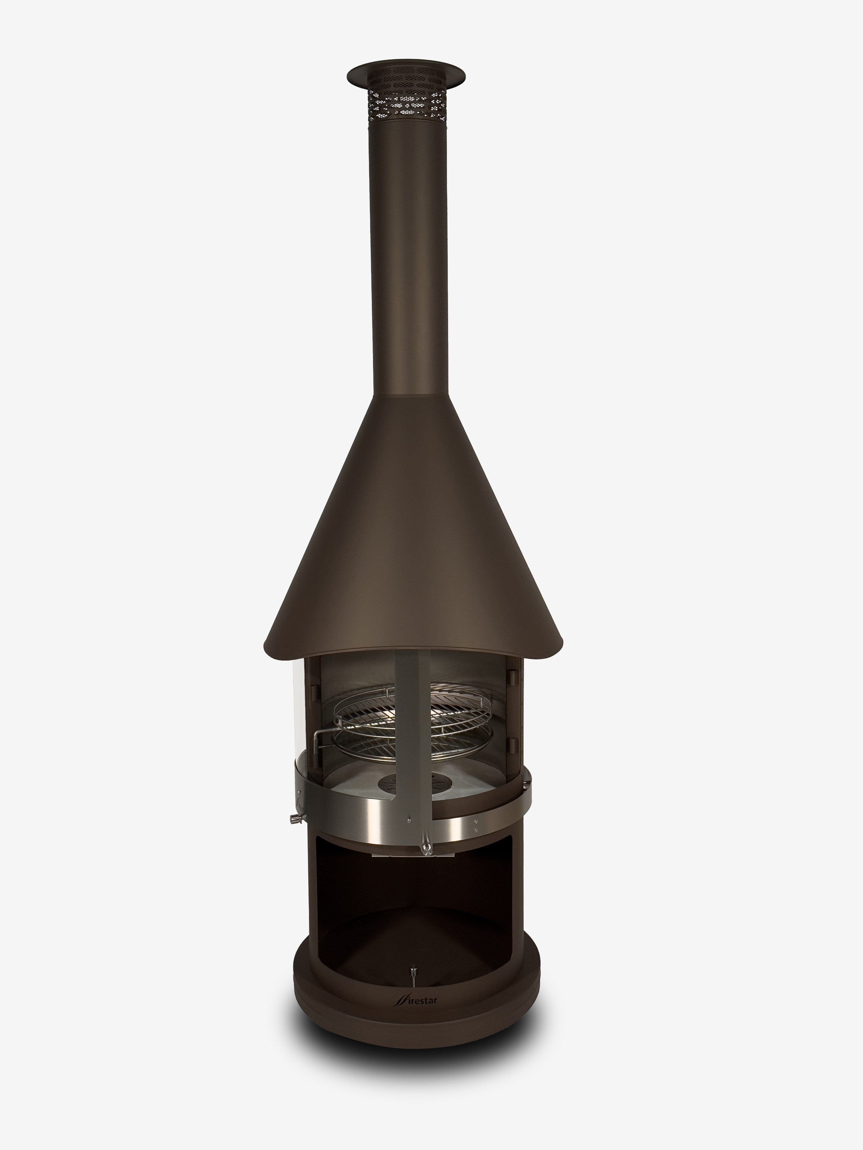 Firestar Gartenkamine Grillkamin DN 700 Swing Glas 3. Generation NEU Edelstahl braun-metall Grillkamin