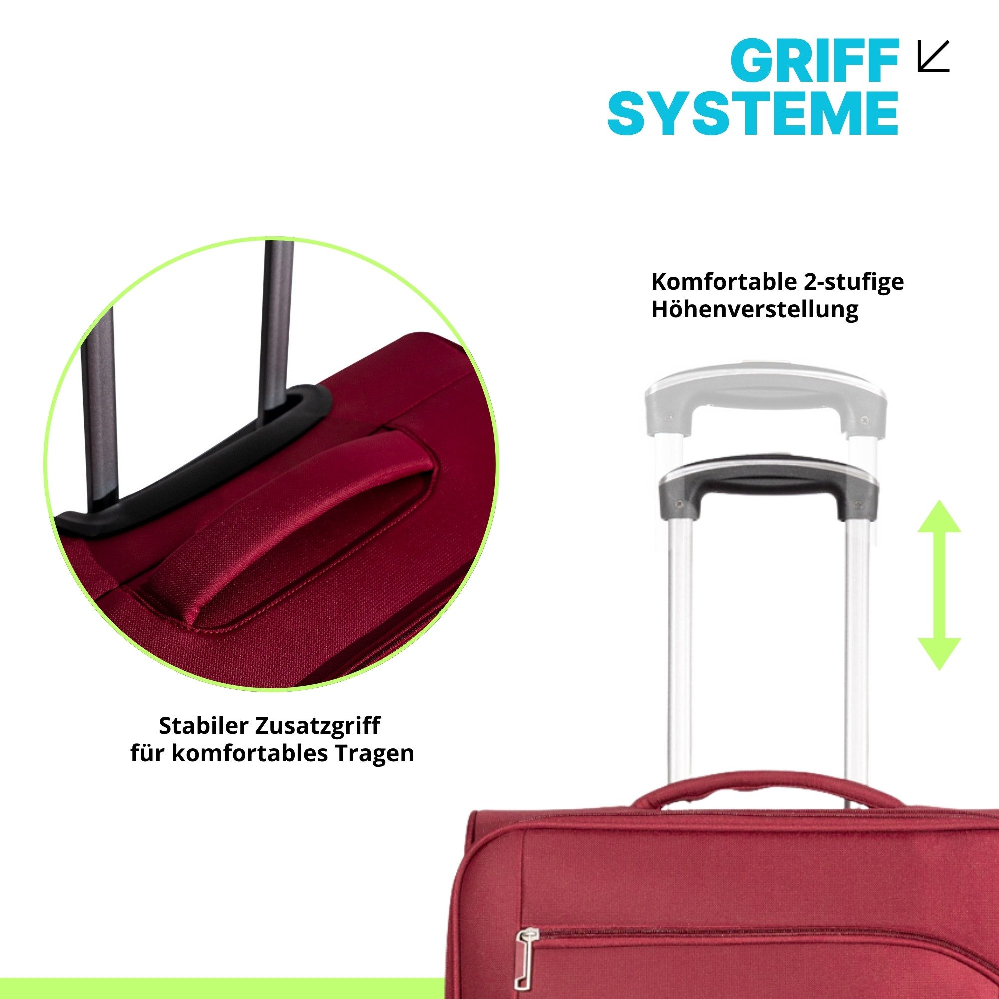 Crosstravel Kofferset Monterey, 4 Rollen, (3 tlg., Weichgepäck Trolley Set), Volumenerweiterung bei Größe M+L