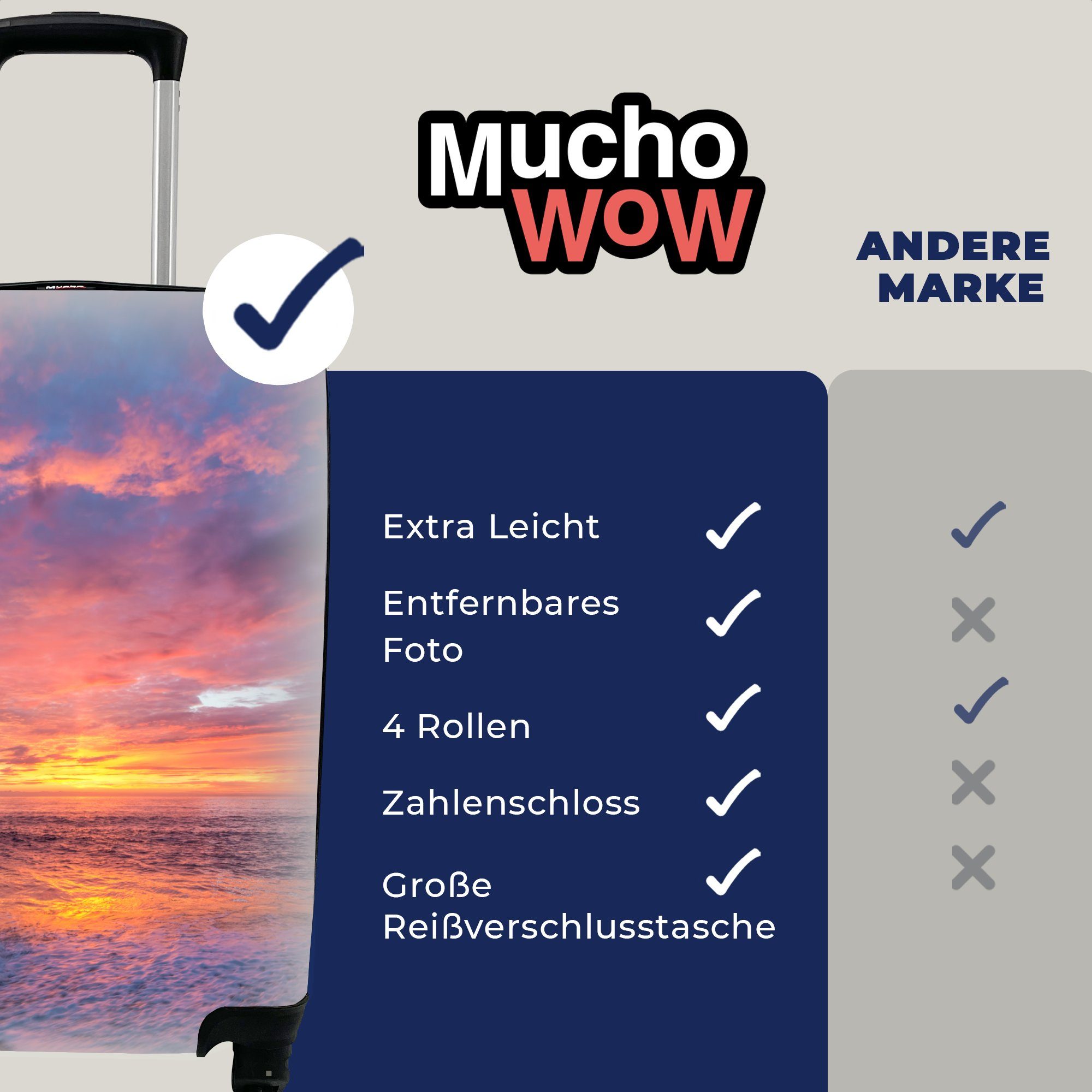 MuchoWow Reisetasche Trolley, - - Handgepäck für 4 mit Rollen, Ferien, Sonnenuntergang, Strand Handgepäckkoffer rollen, Meer Reisekoffer