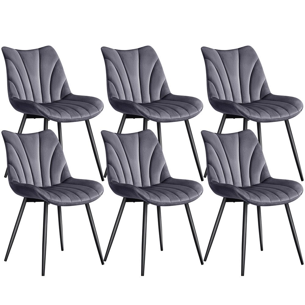 Yaheetech Esszimmerstuhl Gepolsterte Küchenstühle mit Metallbeinen (6 St), 6er-Set Beistellstühle mit Vertikal Gestepptem Design